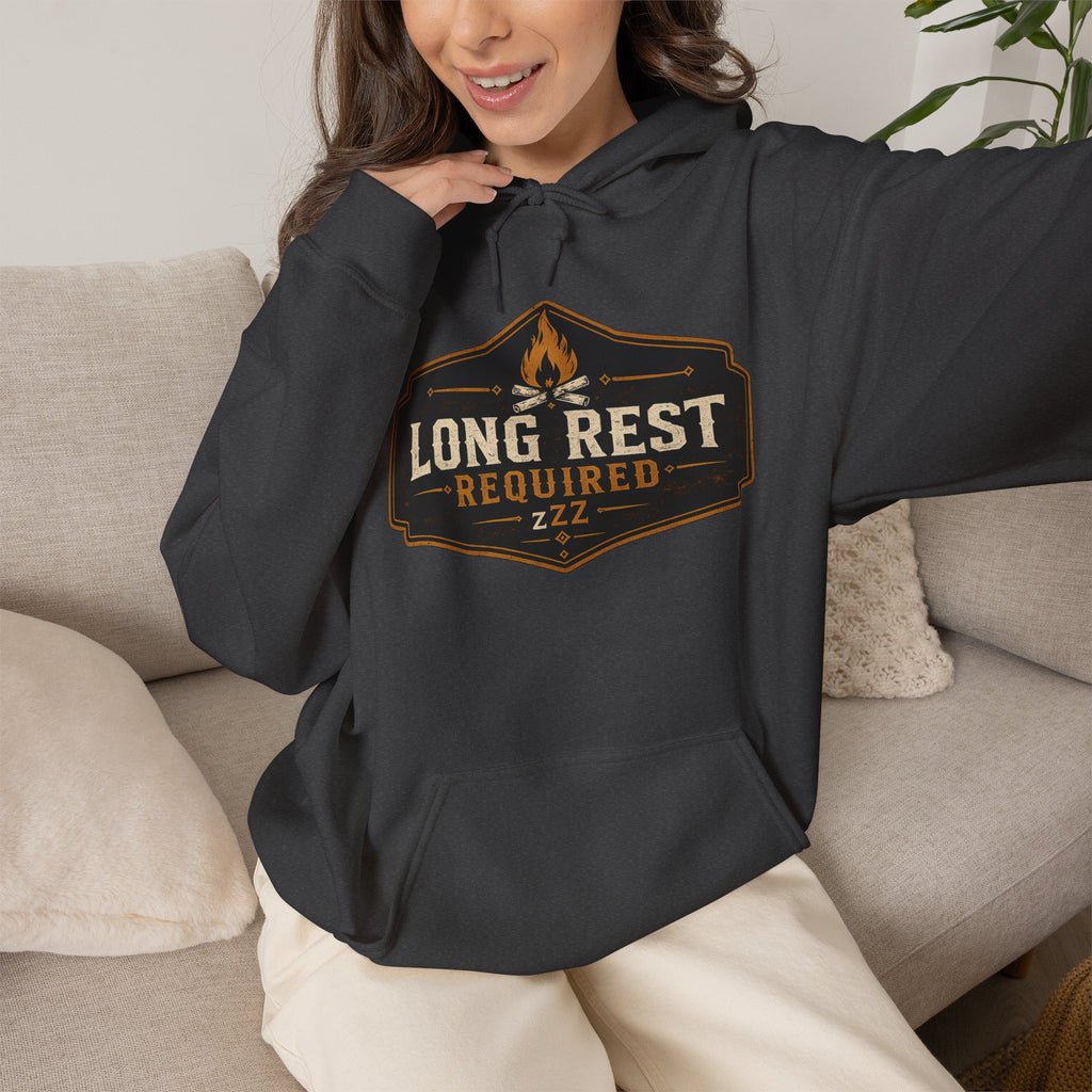 Long Rest Required Hoodie — Camping Campfire Graphic Pullover