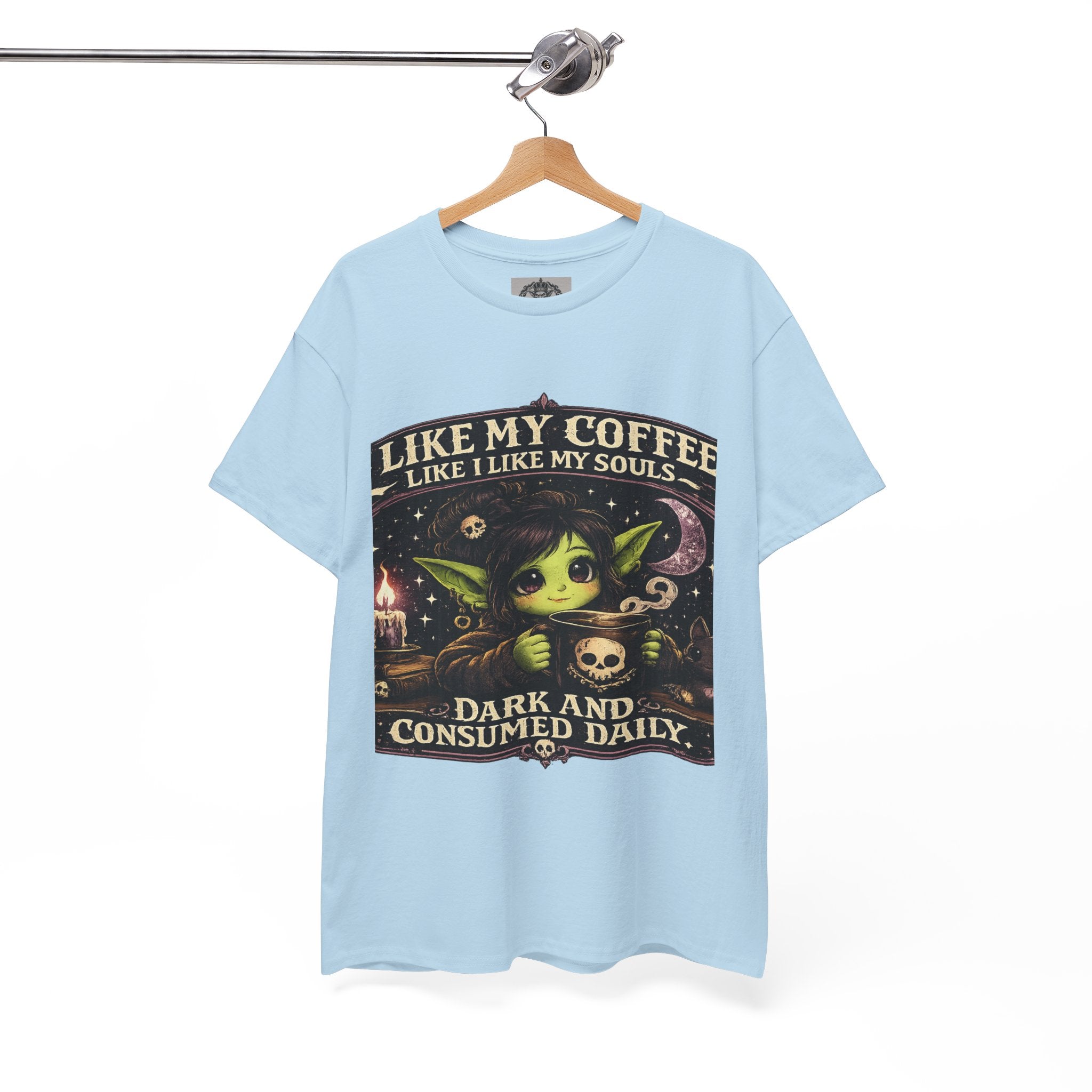 Like My Coffee Tee — "Like My Coffee Like I Like My Souls: Dark and Consumed Daily" Gothic Graphic T-Shirt