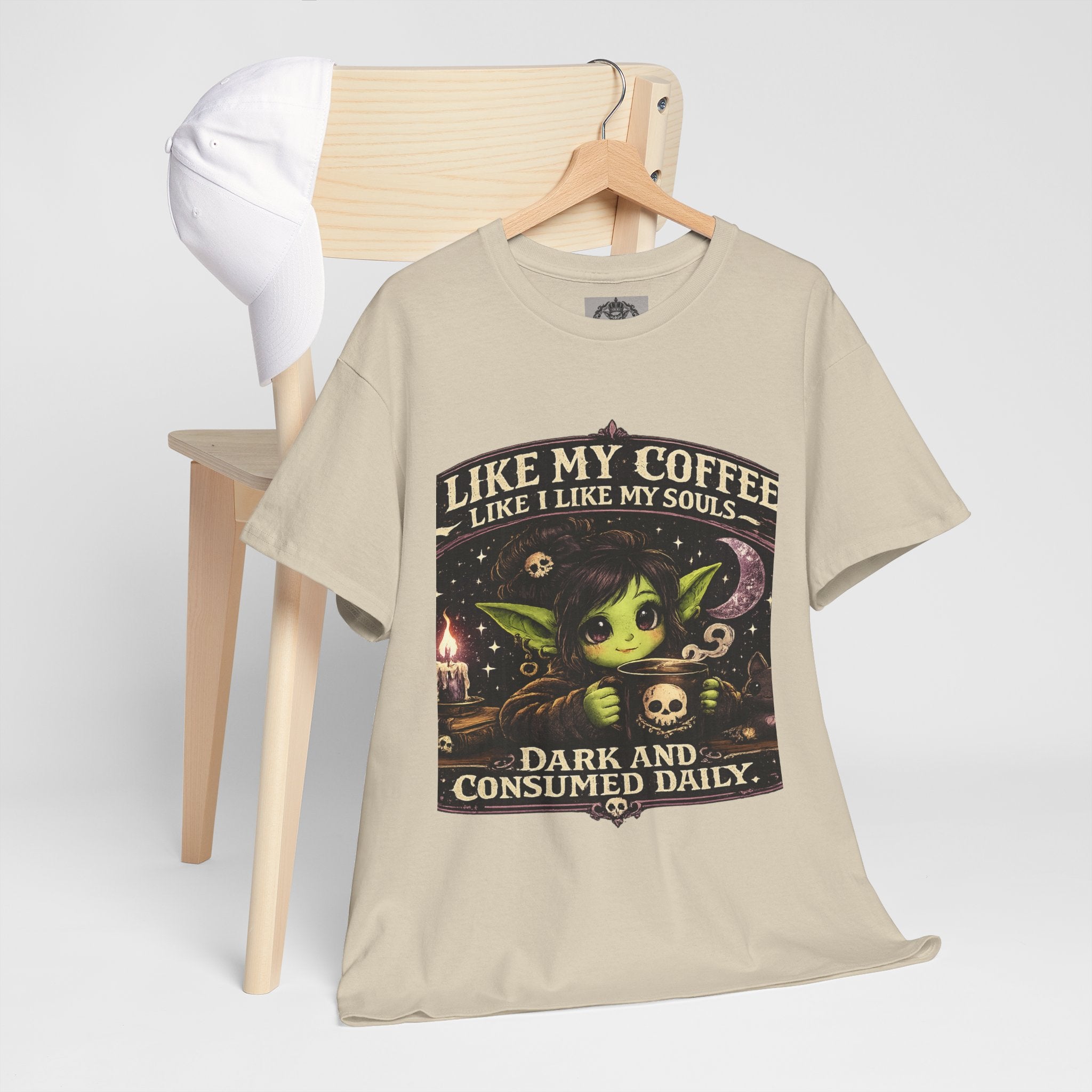 Like My Coffee Tee — "Like My Coffee Like I Like My Souls: Dark and Consumed Daily" Gothic Graphic T-Shirt