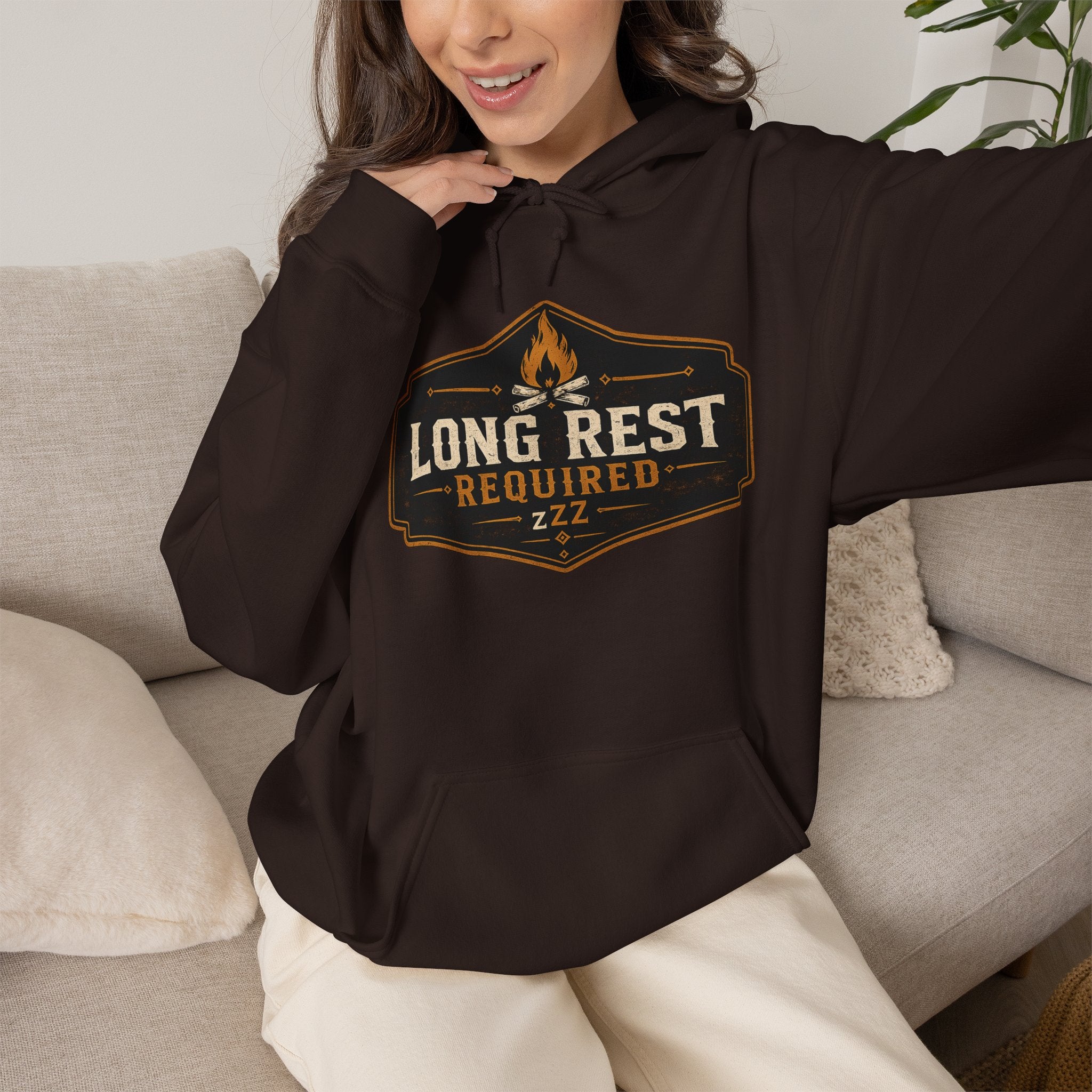Long Rest Required Hoodie — Camping Campfire Graphic Pullover