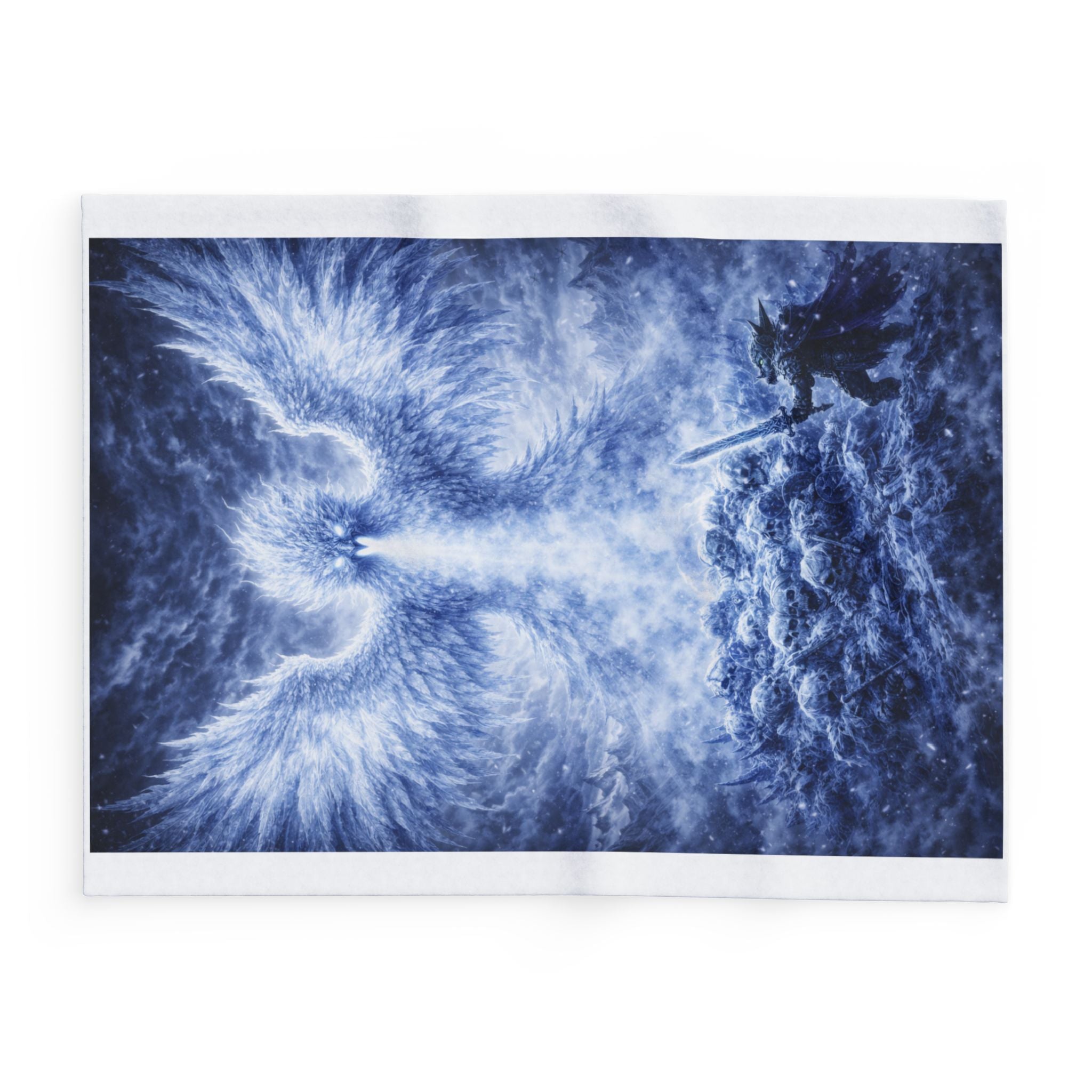 Arctic Phoenix Fleece Blanket | Fantasy Ice Bird Throw | Cozy Gamer Blanket