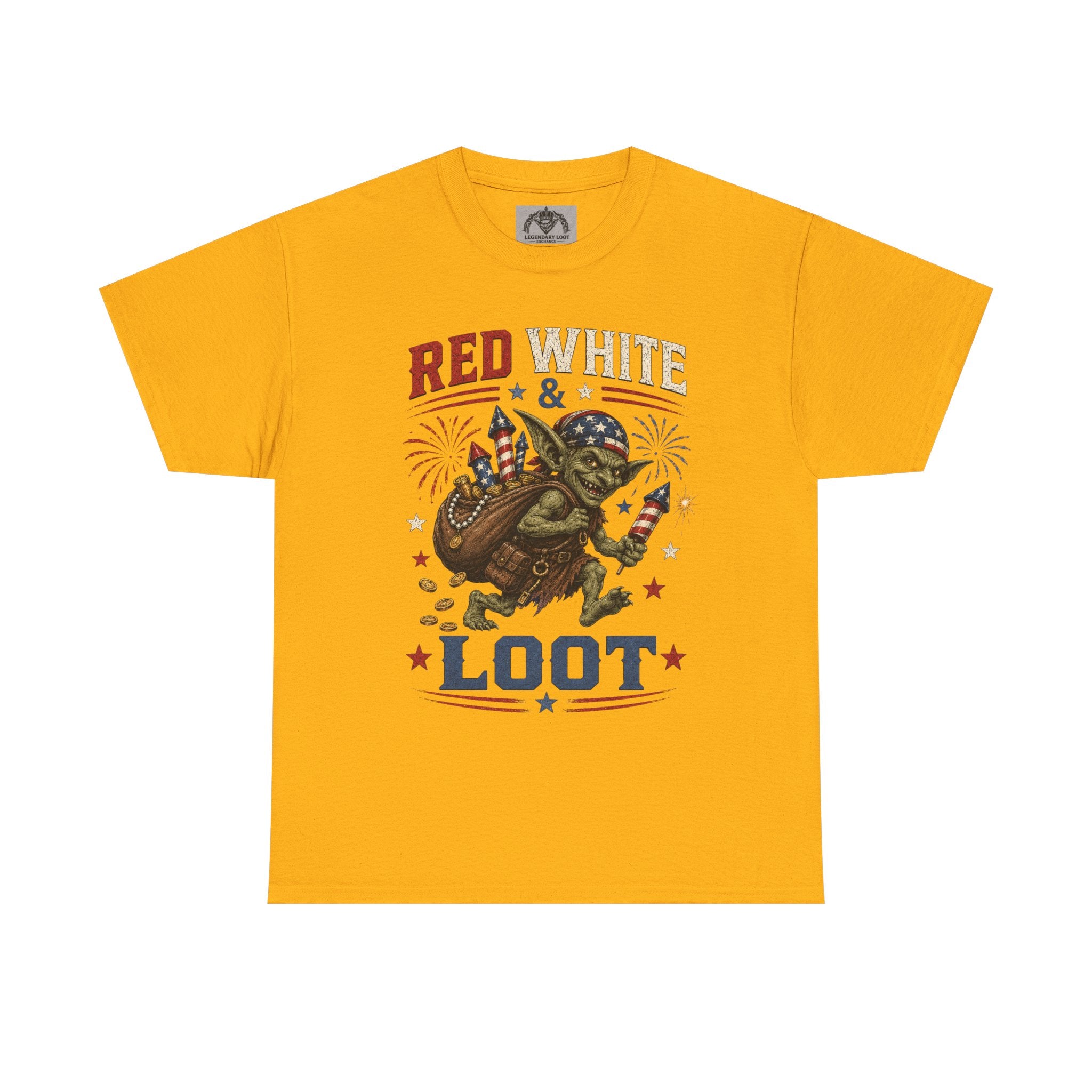 Red White & Loot Goblin Illustration Tee | Patriotic Fourth of July Shirt