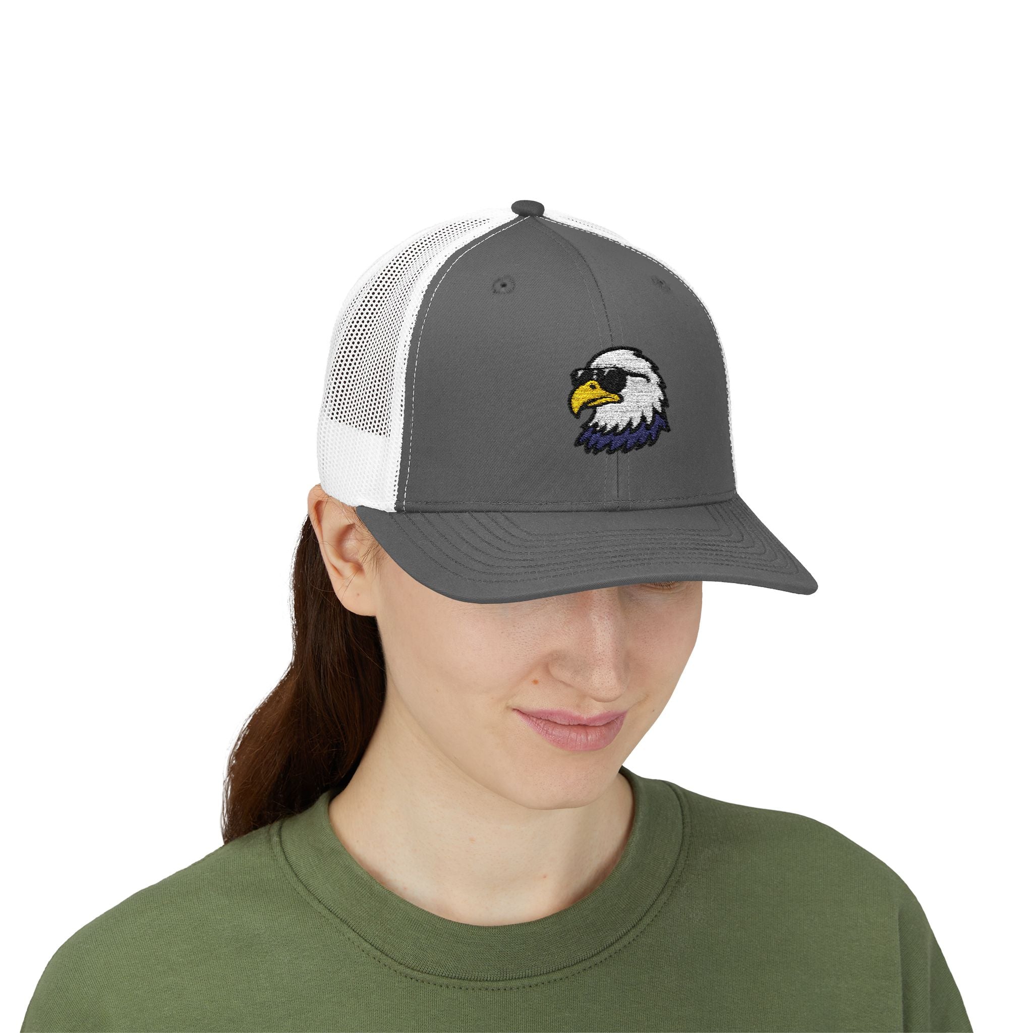 Eagle Head Embroidered Snapback Trucker Cap — Patriotic Mesh Baseball Hat