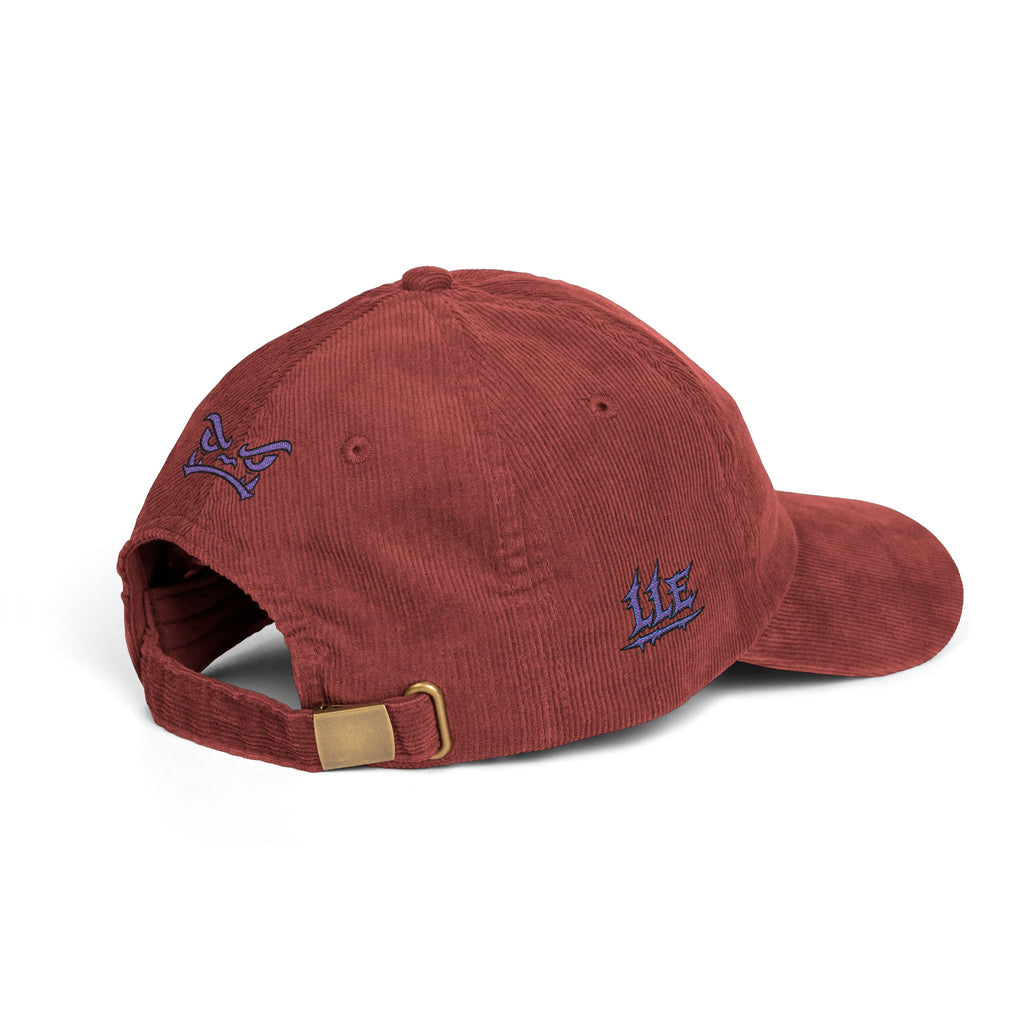 Vintage Corduroy Baseball Cap — Embroidered Purple Dino Skull