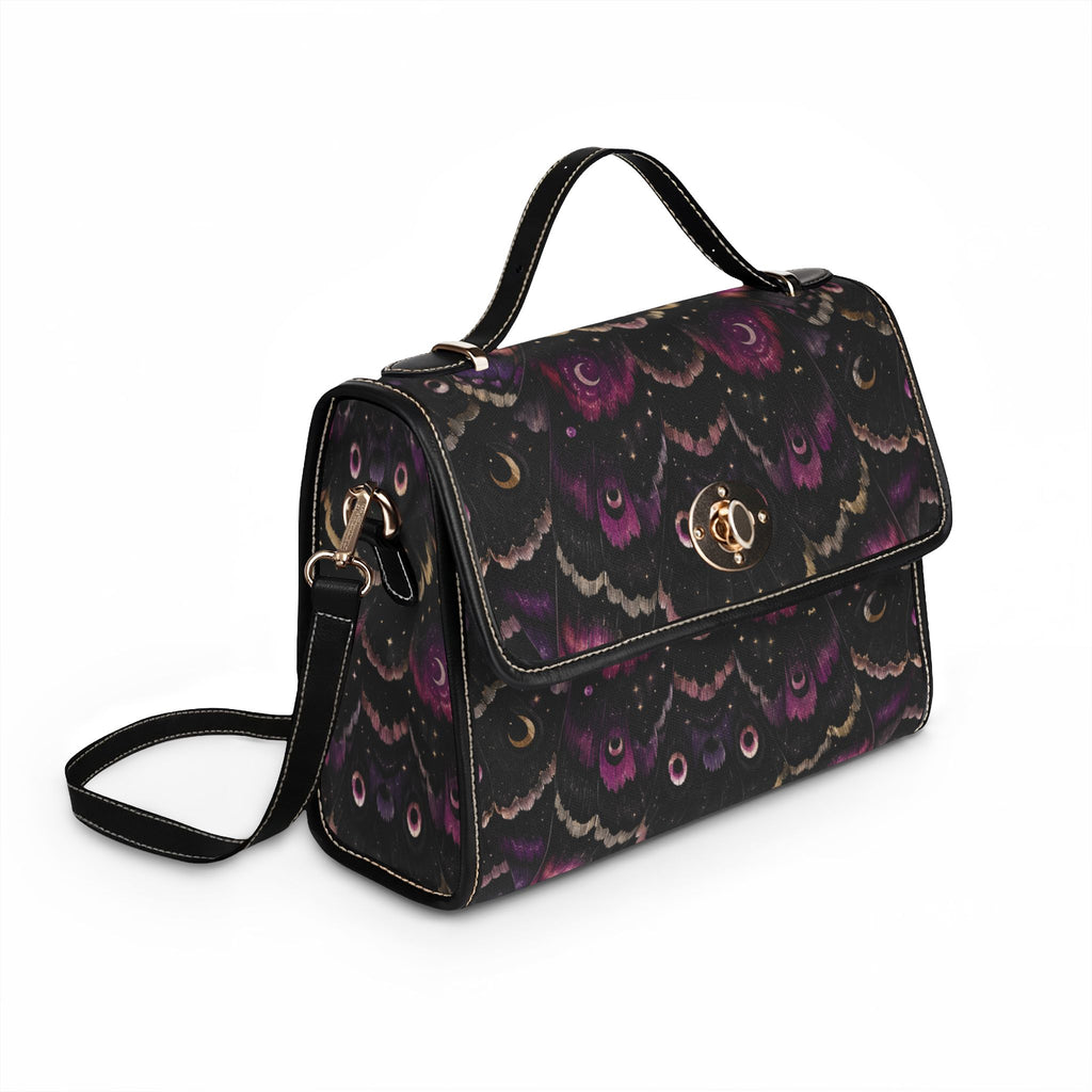 Dark Purple Moth Wing Pattern Waterproof Canvas Bag | Floral Boho Satchel