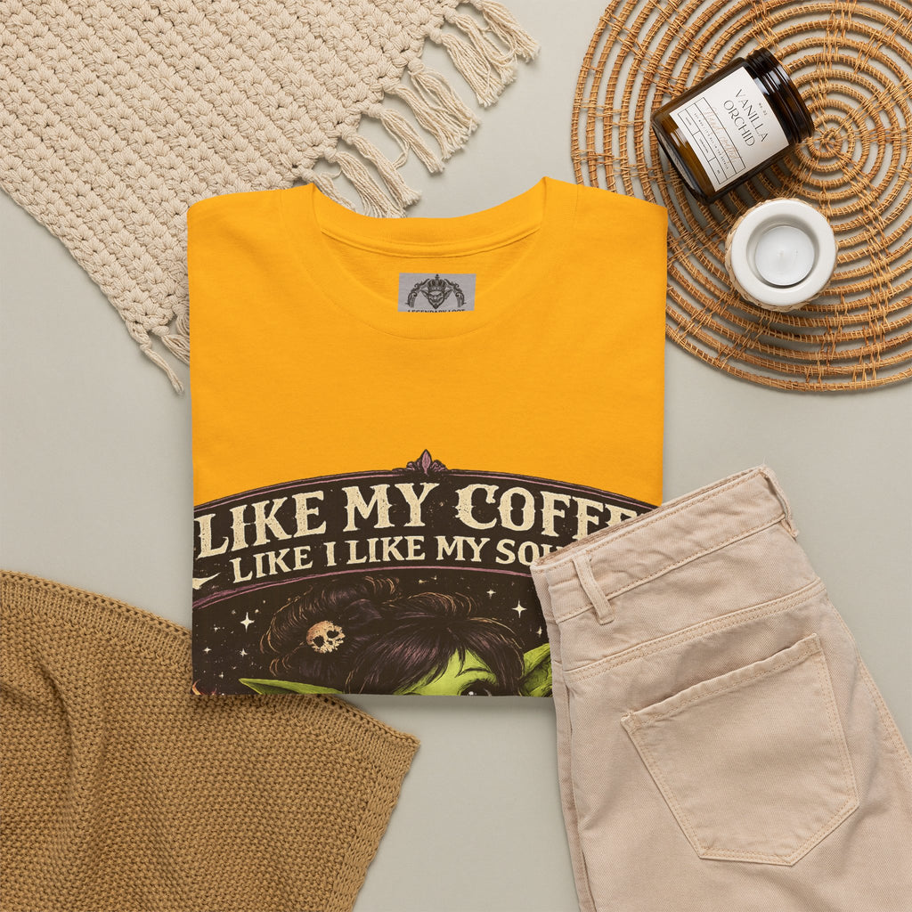 Like My Coffee Tee — "Like My Coffee Like I Like My Souls: Dark and Consumed Daily" Gothic Graphic T-Shirt