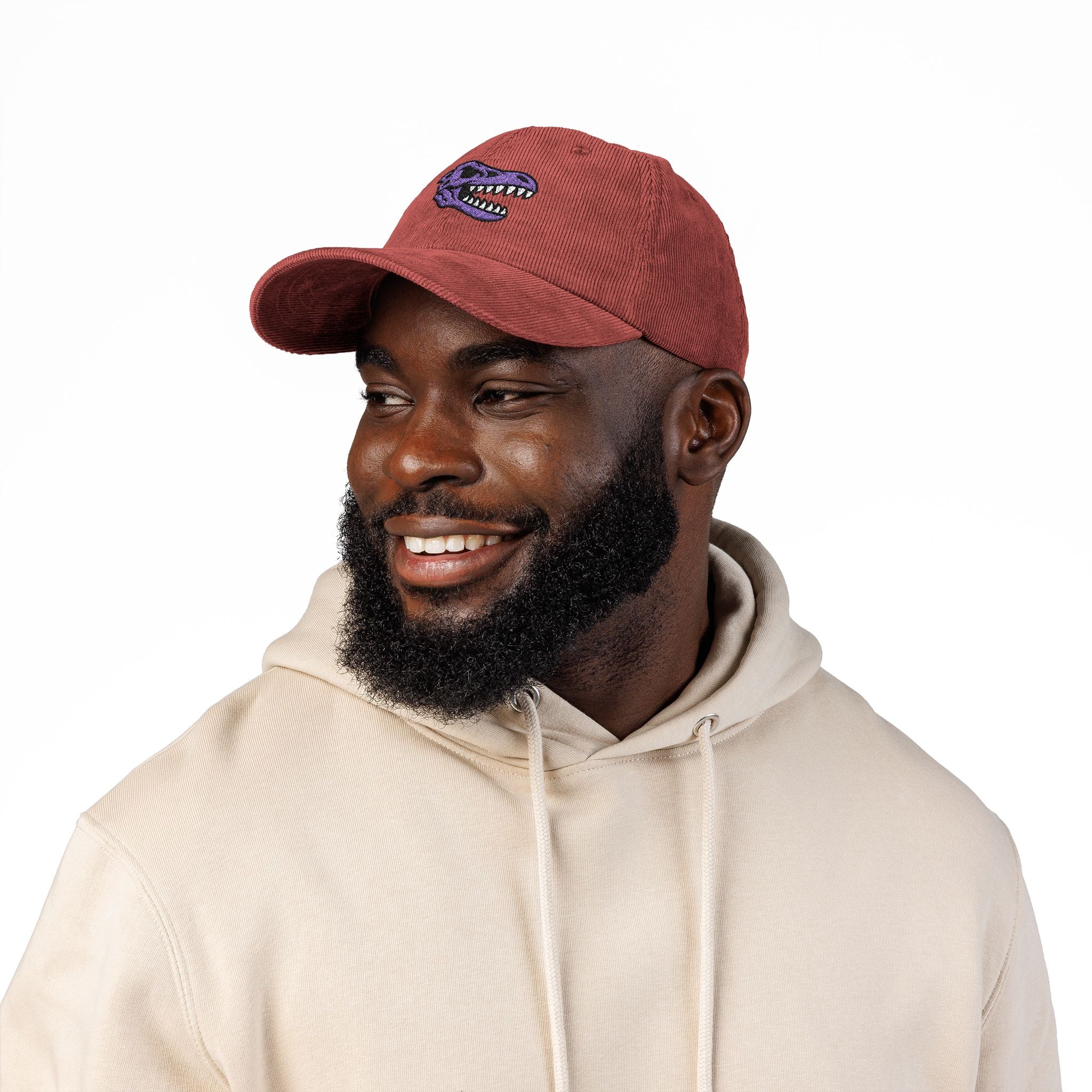 Vintage Corduroy Baseball Cap — Embroidered Purple Dino Skull