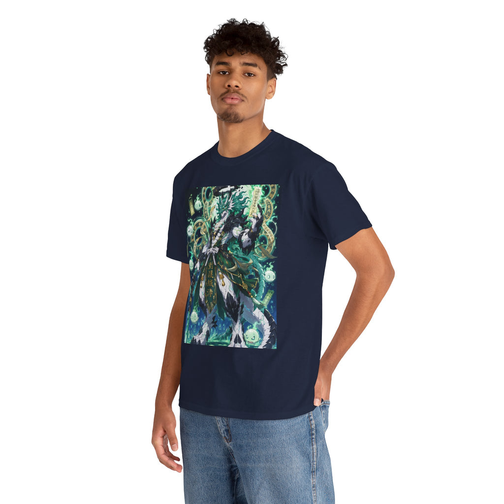 Mystic Forest Sorcerer T-Shirt | Fantasy Mage Illustration, Green Aura