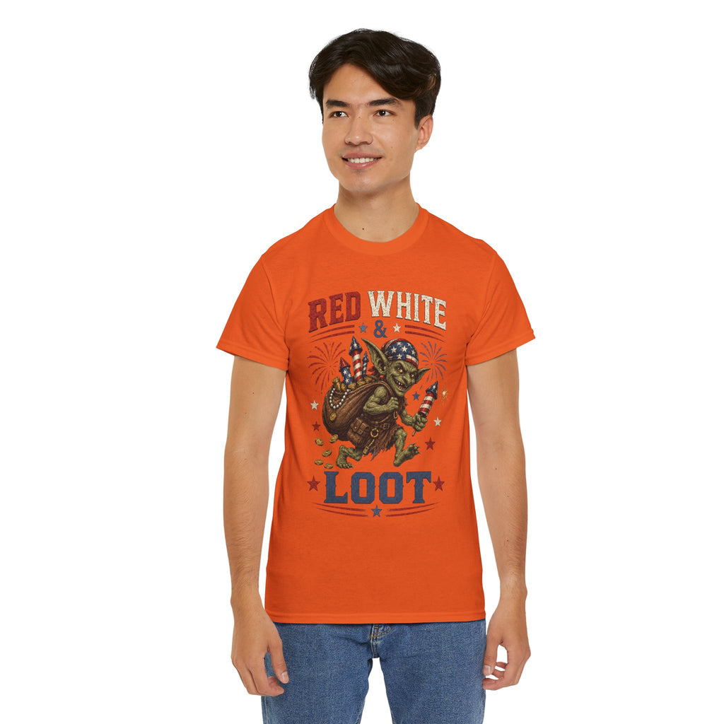 Red White & Loot Goblin Illustration Tee | Patriotic Fourth of July Shirt