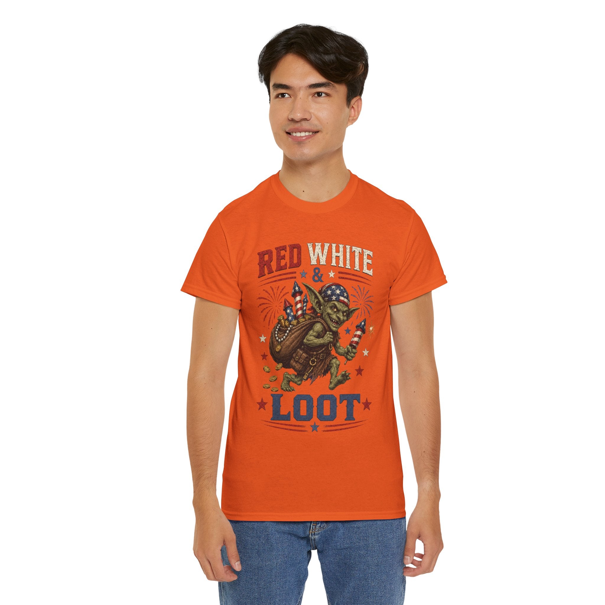 Red White & Loot Goblin Illustration Tee | Patriotic Fourth of July Shirt