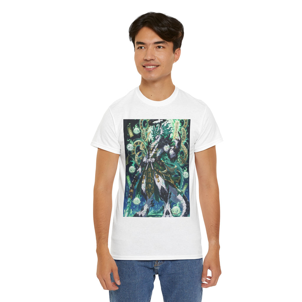 Mystic Forest Sorcerer T-Shirt | Fantasy Mage Illustration, Green Aura