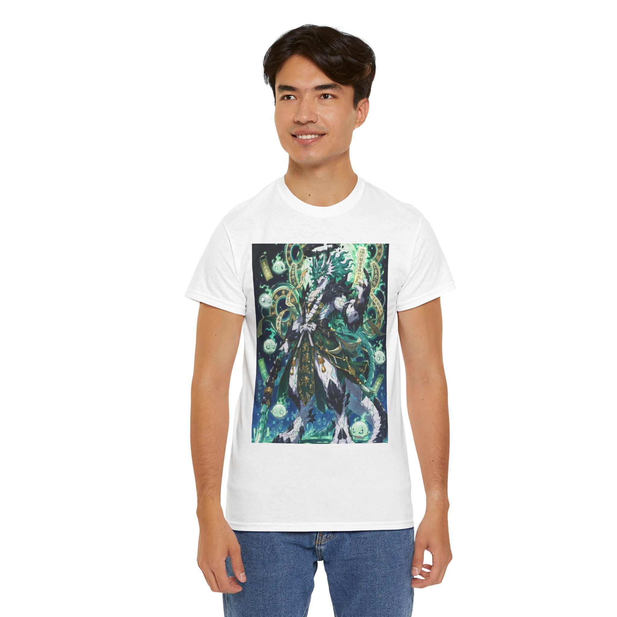 Mystic Forest Sorcerer T-Shirt | Fantasy Mage Illustration, Green Aura