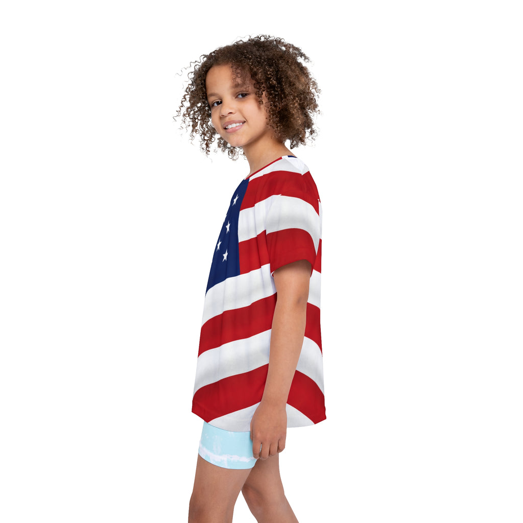 Kids American Flag Sports Jersey – Patriotic All-Over Print Tee
