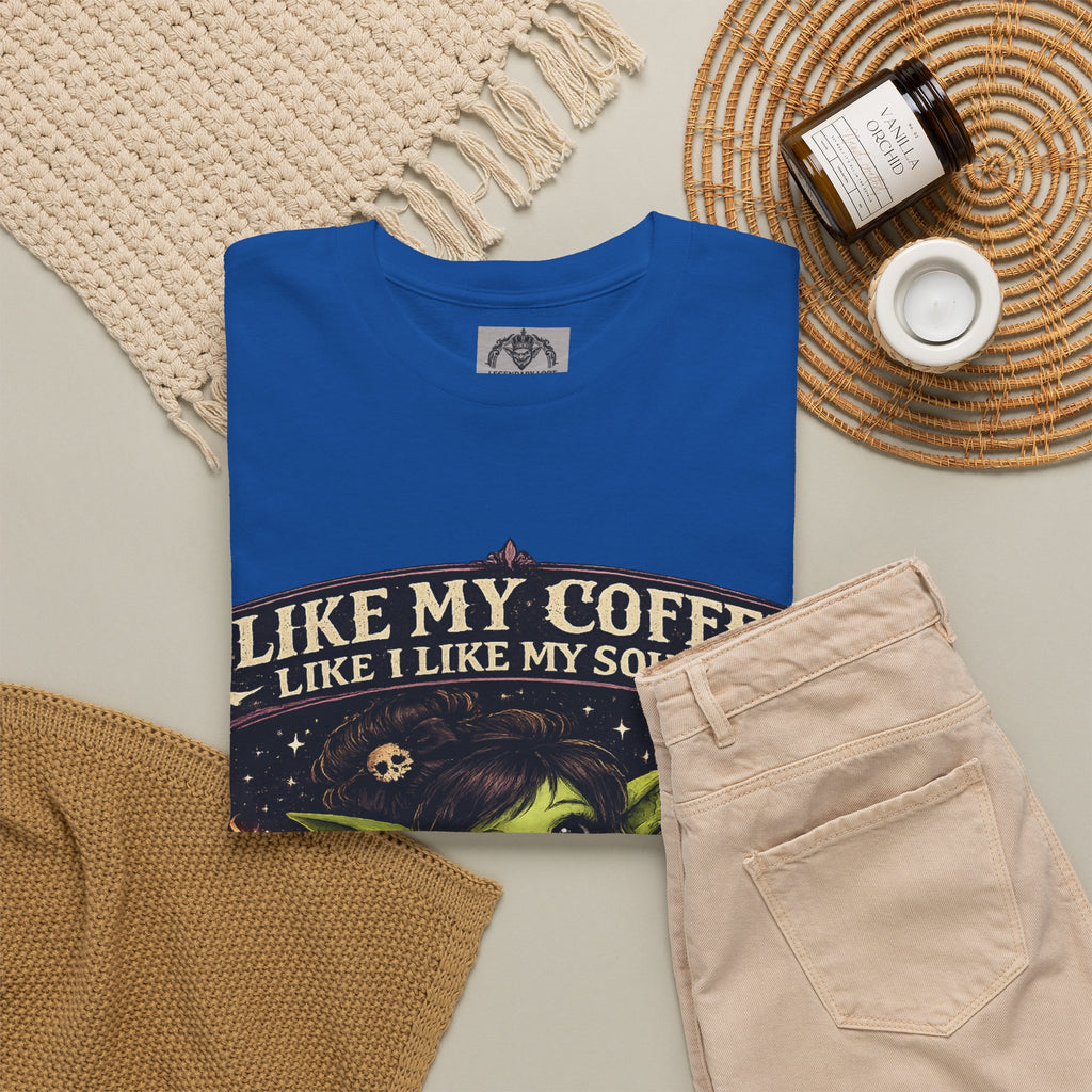 Like My Coffee Tee — "Like My Coffee Like I Like My Souls: Dark and Consumed Daily" Gothic Graphic T-Shirt