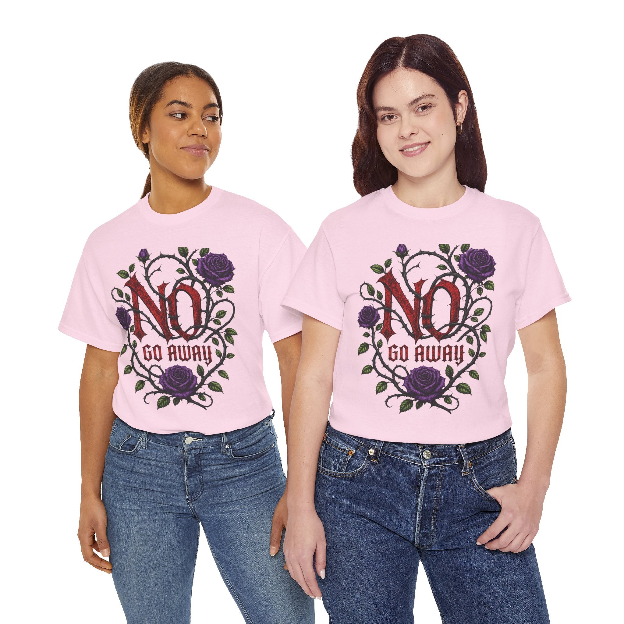 No Go Away T-Shirt | Gothic Purple Roses, Dark Floral Typography