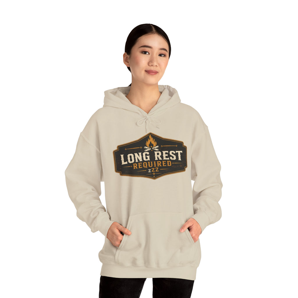 Long Rest Required Hoodie — Camping Campfire Graphic Pullover