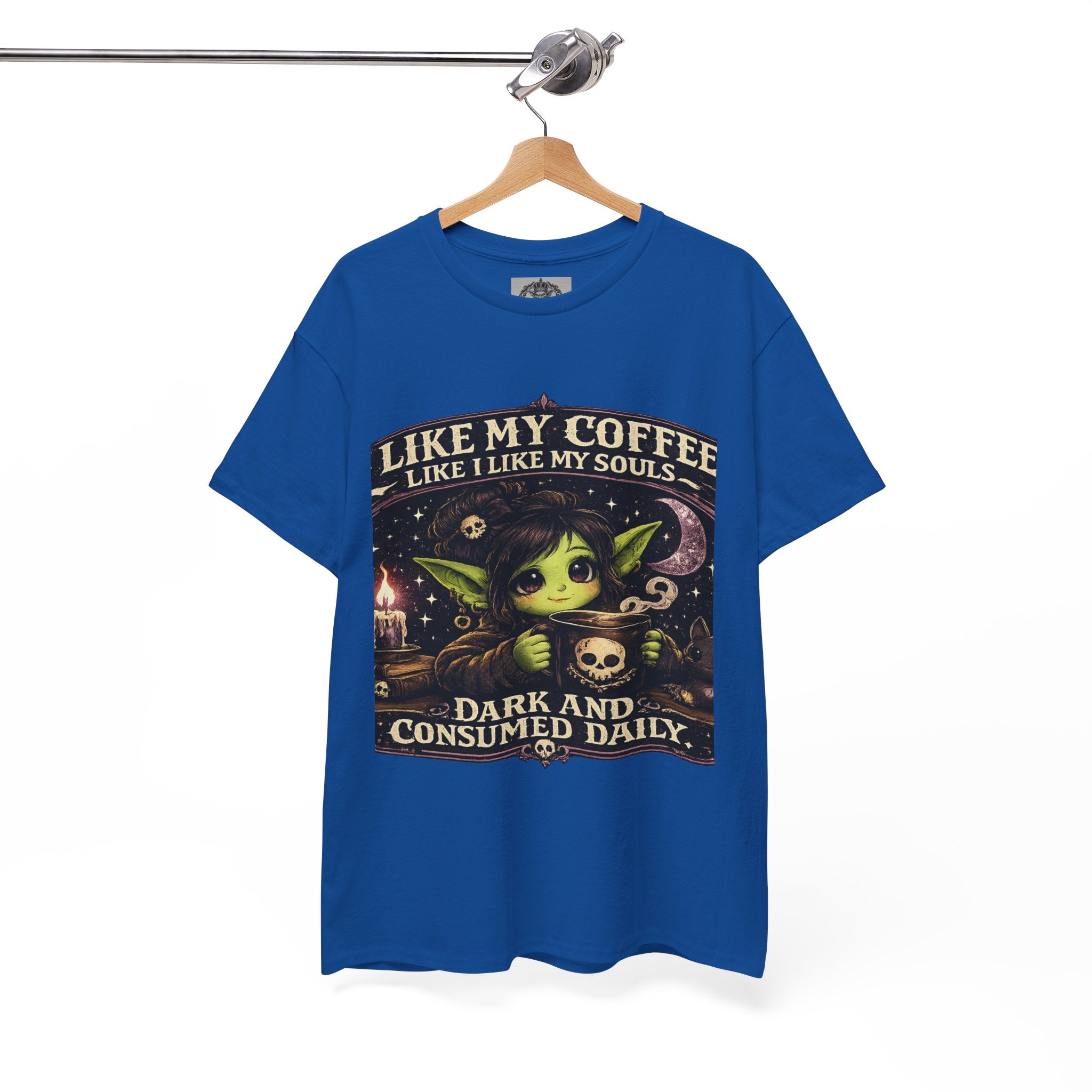 Like My Coffee Tee — "Like My Coffee Like I Like My Souls: Dark and Consumed Daily" Gothic Graphic T-Shirt
