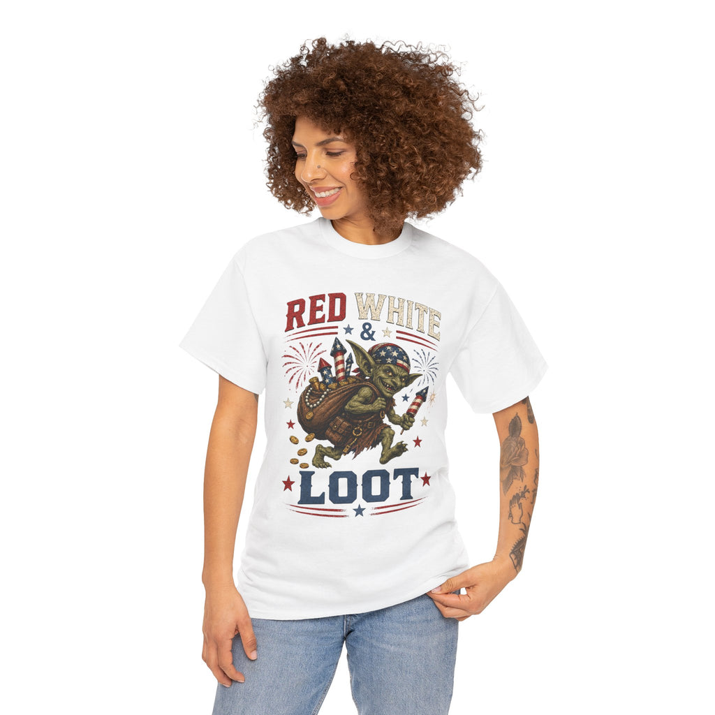 Red White & Loot Goblin Illustration Tee | Patriotic Fourth of July Shirt