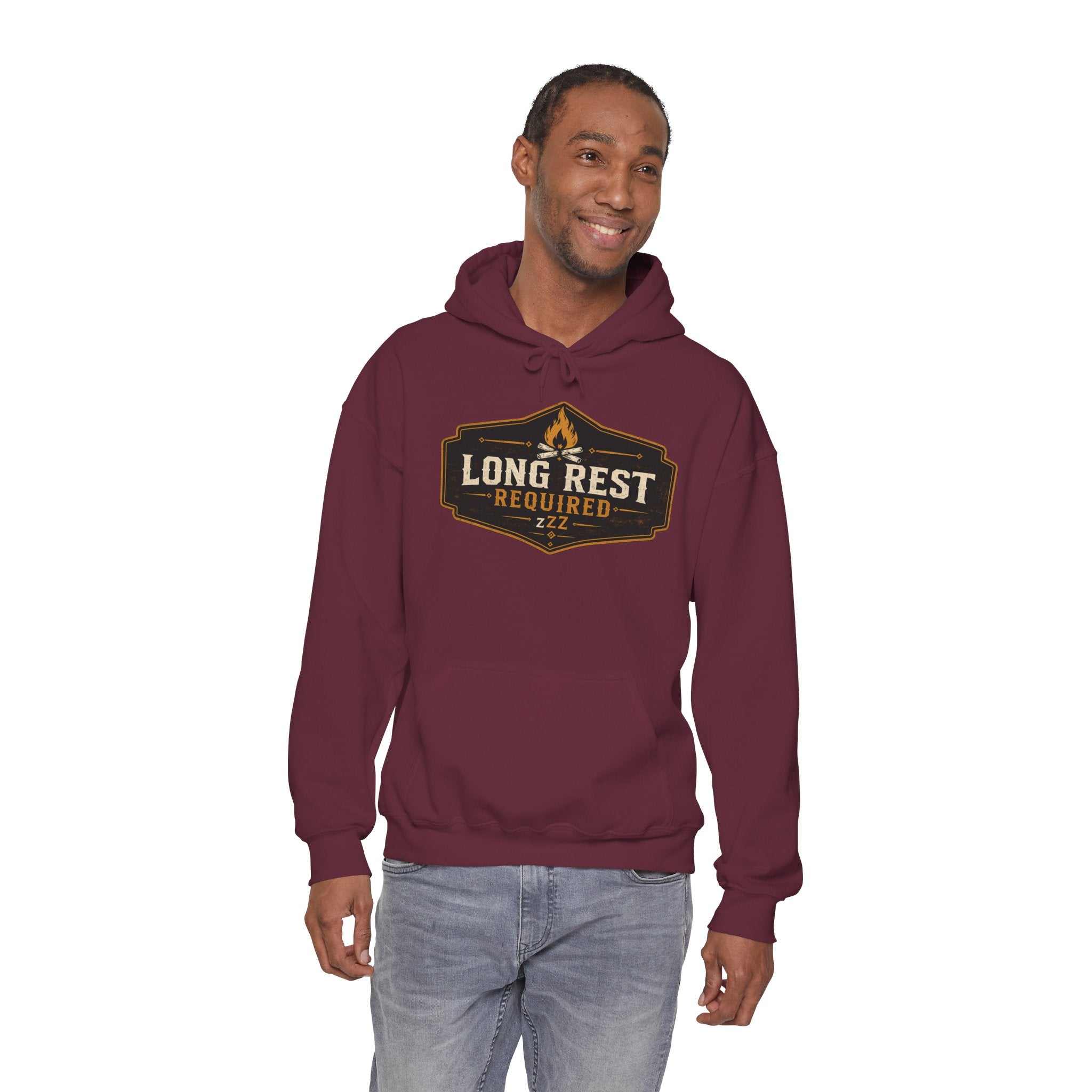 Long Rest Required Hoodie — Camping Campfire Graphic Pullover