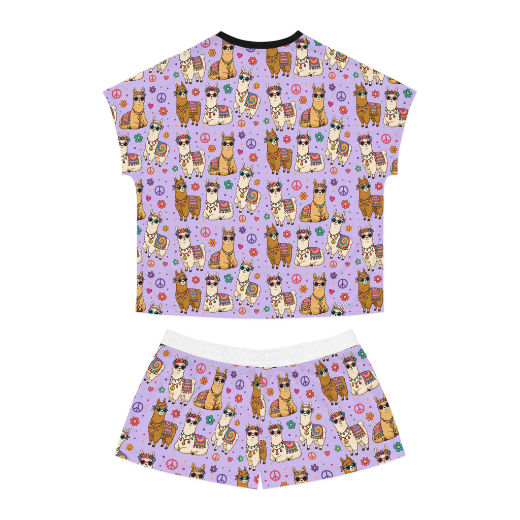 Llama Party Women’s Short Pajama Set — Cute Purple All-Over Print Sleepwear