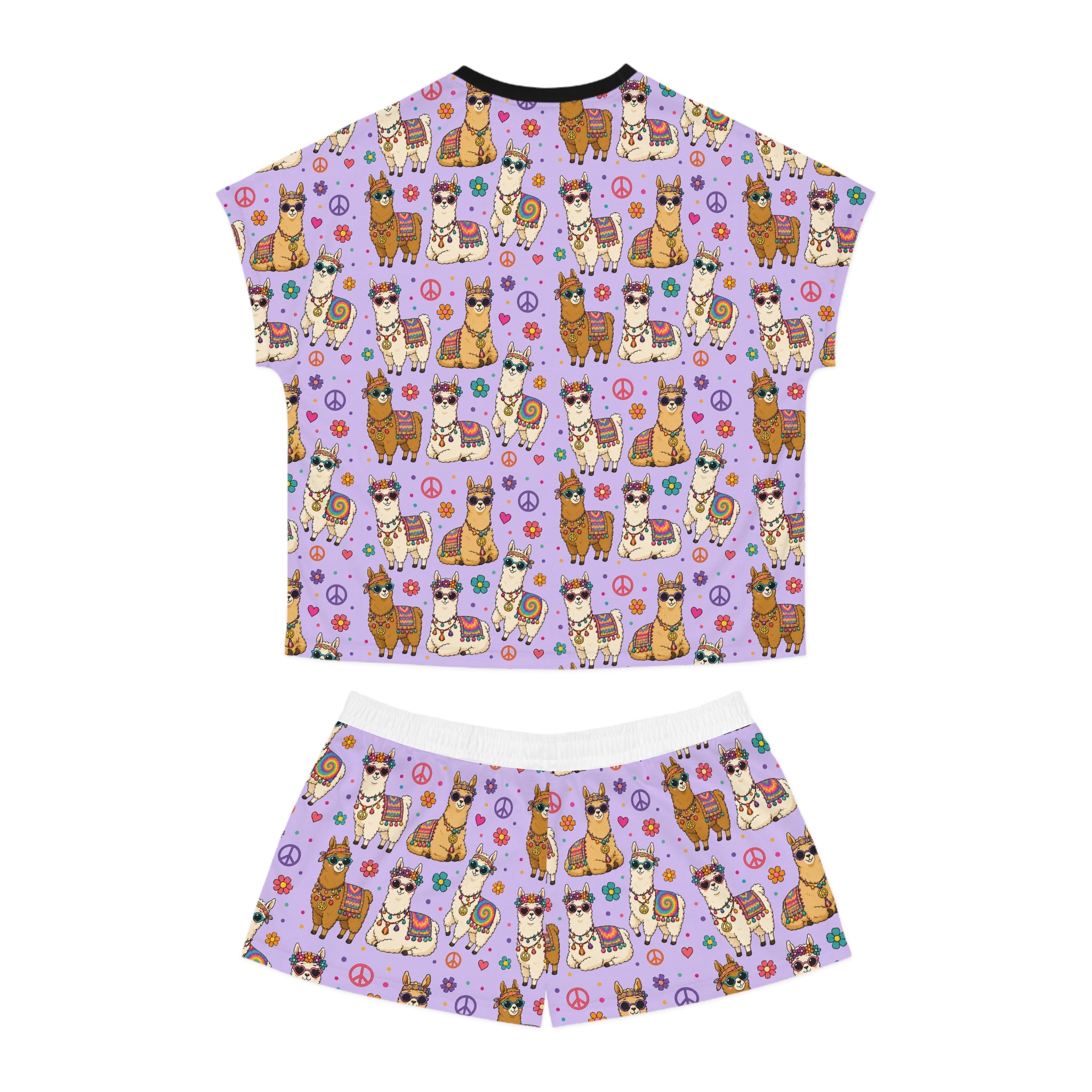 Llama Party Women’s Short Pajama Set — Cute Purple All-Over Print Sleepwear