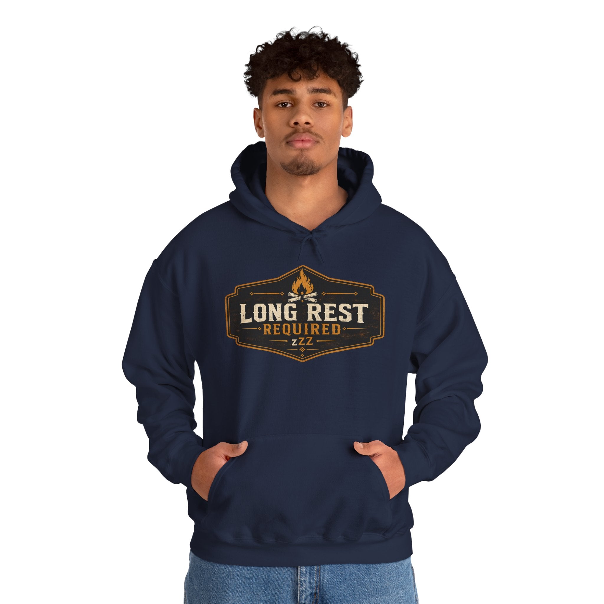 Long Rest Required Hoodie — Camping Campfire Graphic Pullover