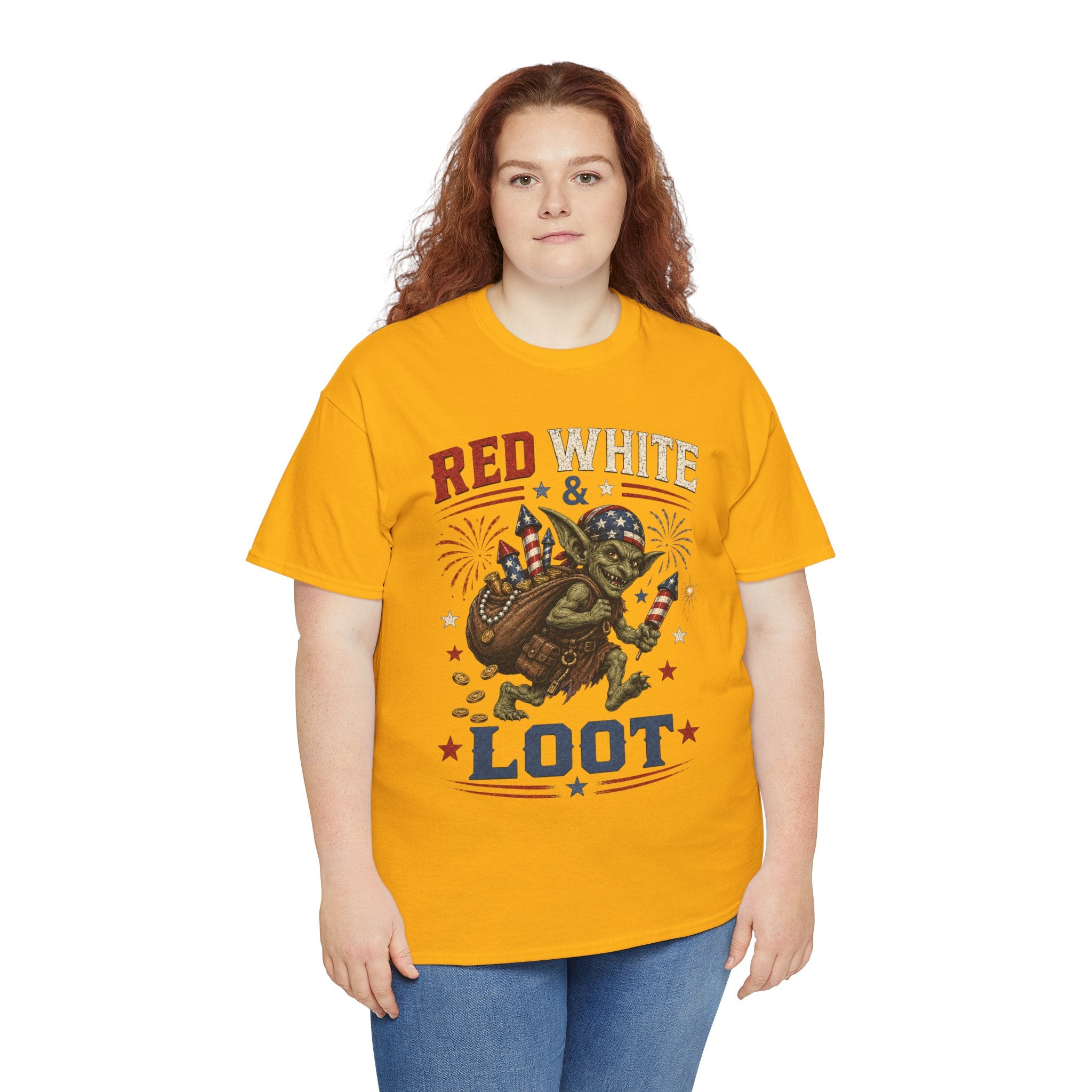 Red White & Loot Goblin Illustration Tee | Patriotic Fourth of July Shirt