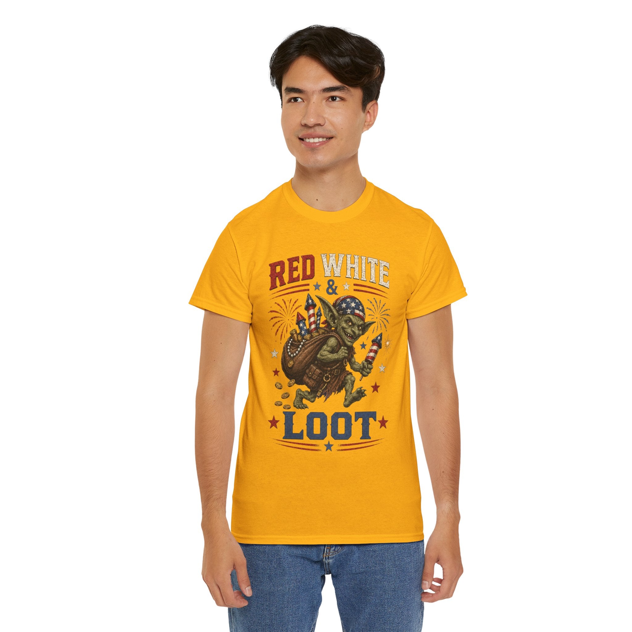 Red White & Loot Goblin Illustration Tee | Patriotic Fourth of July Shirt