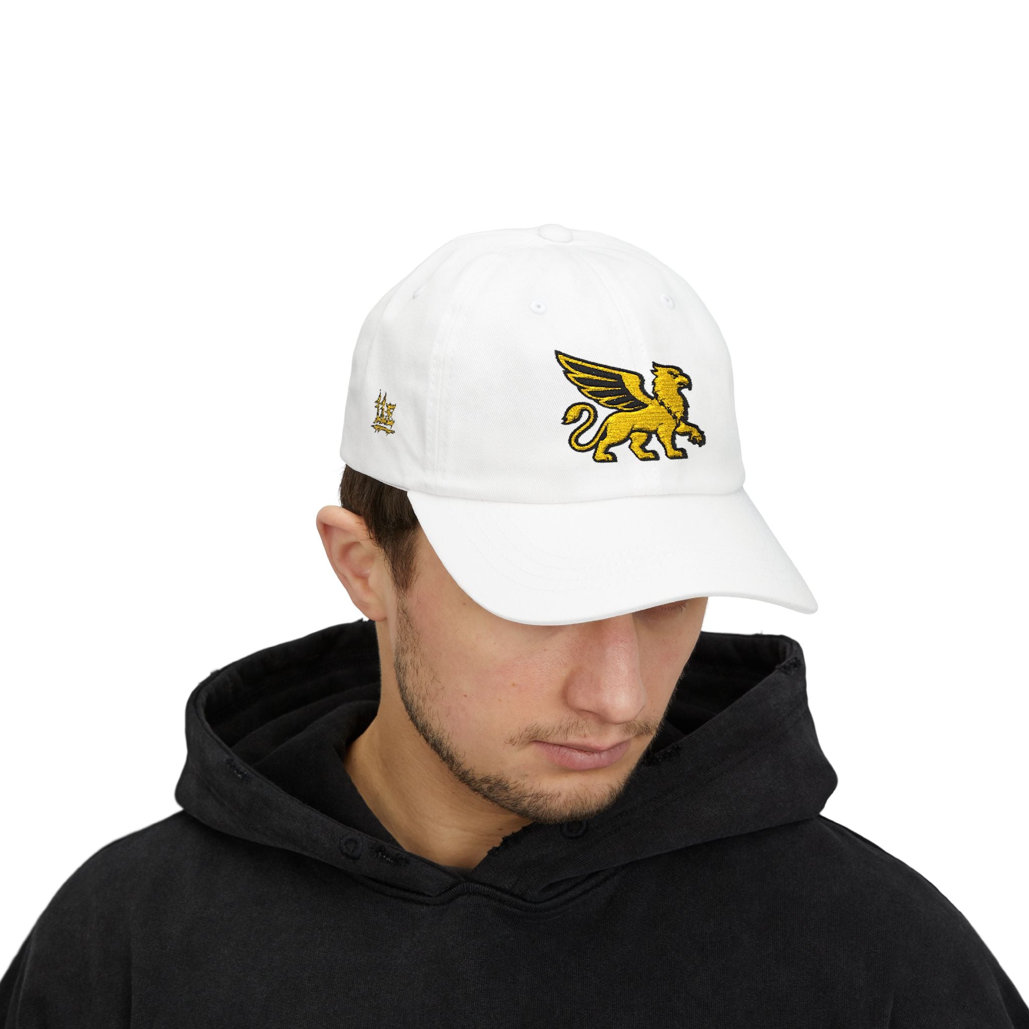 Golden Griffin Embroidered Cap | White Classic Dad Cap