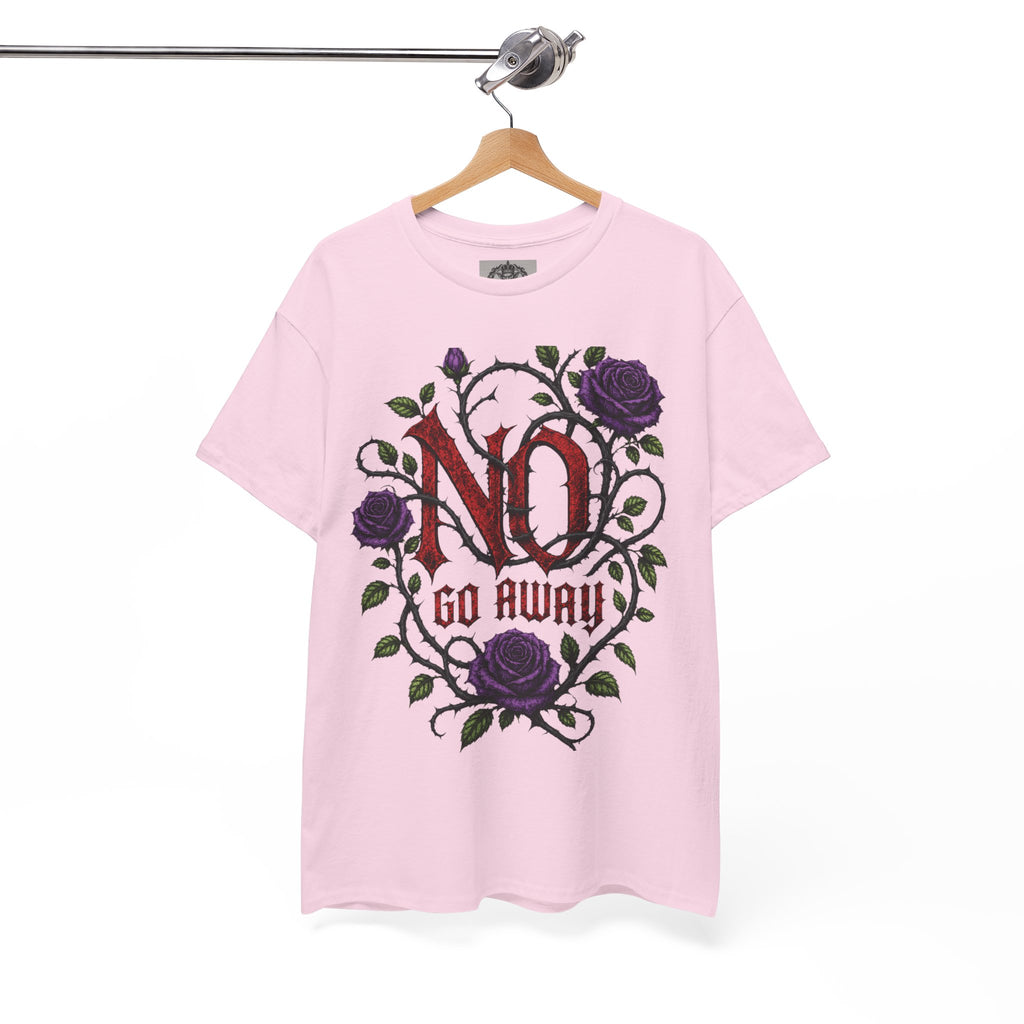 No Go Away T-Shirt | Gothic Purple Roses, Dark Floral Typography