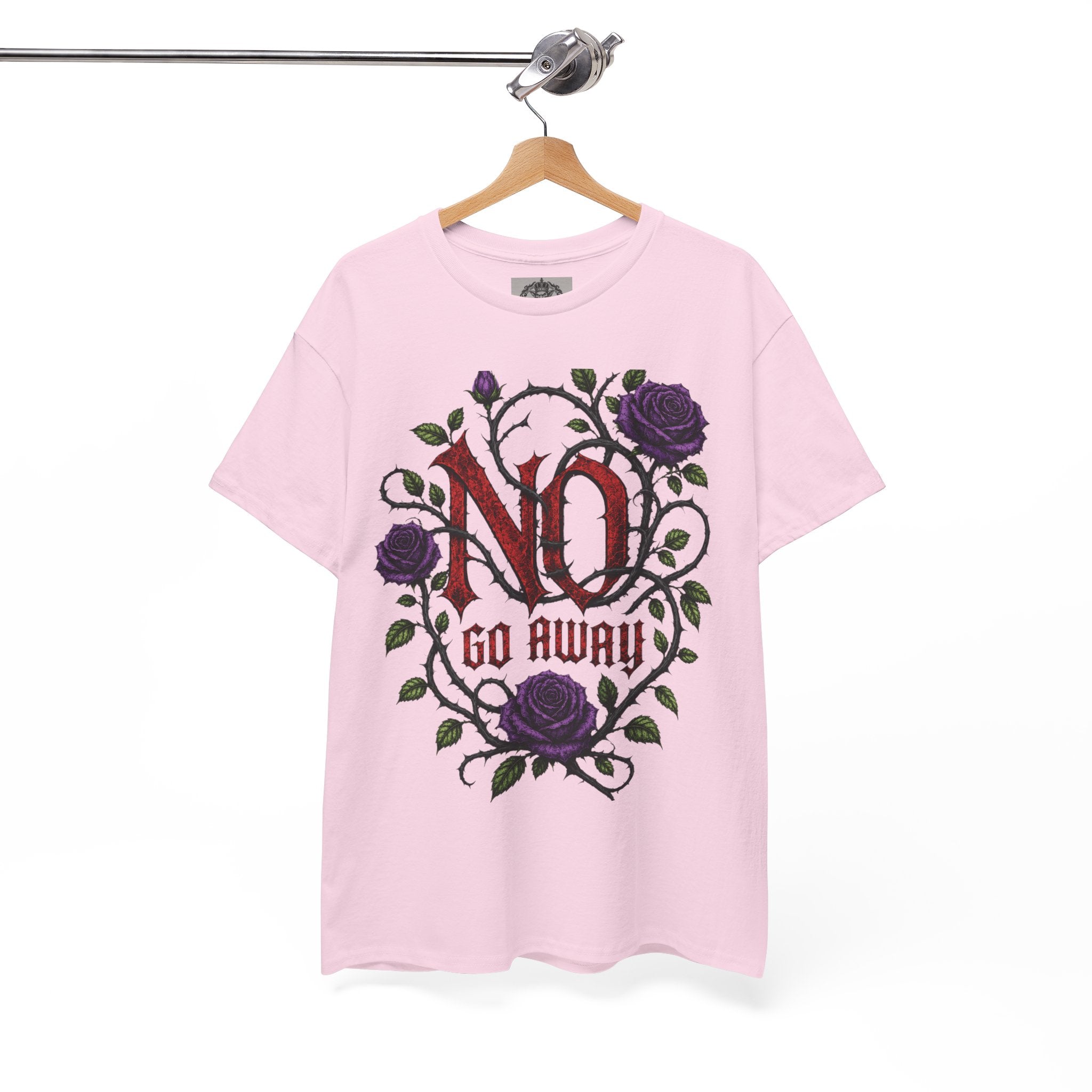 No Go Away T-Shirt | Gothic Purple Roses, Dark Floral Typography