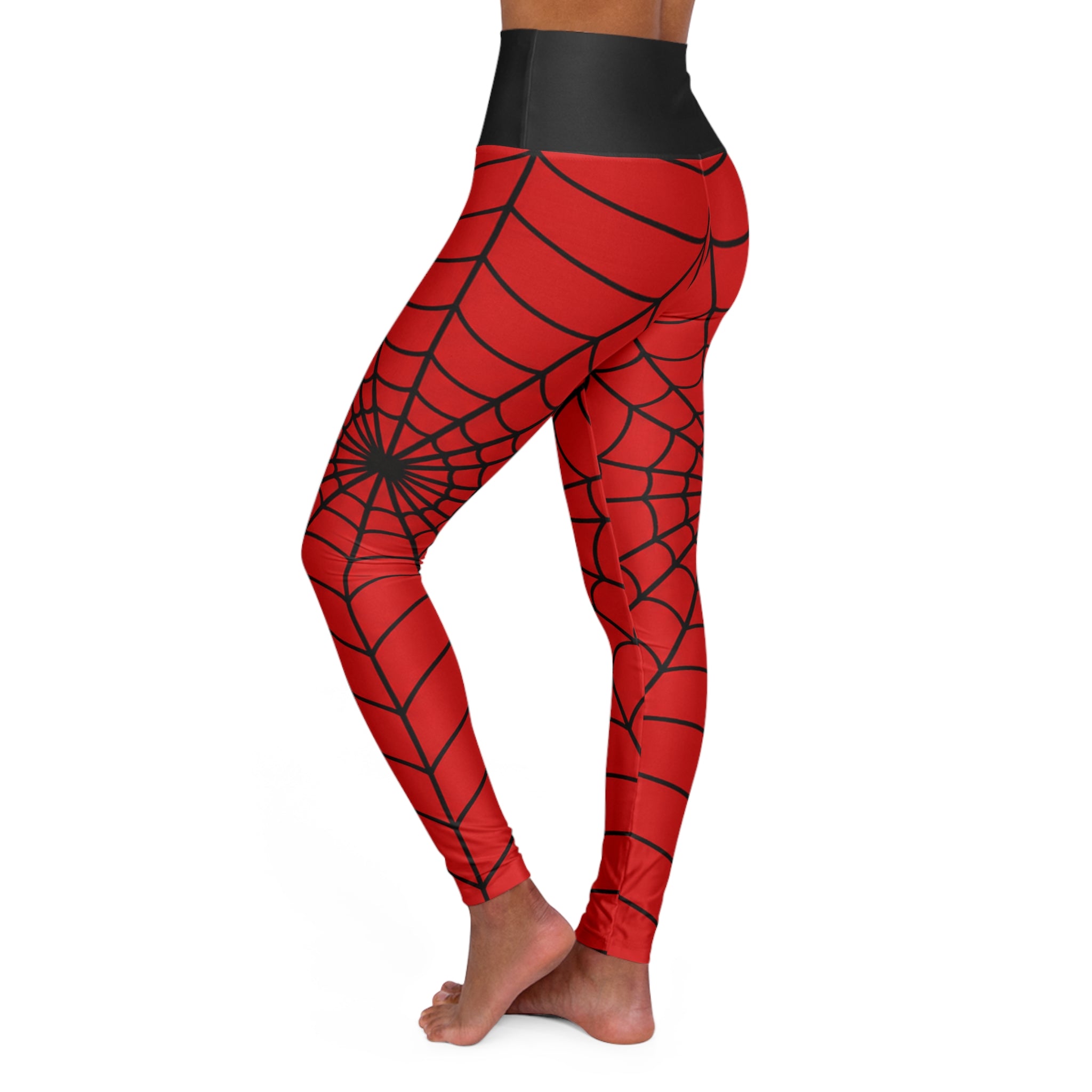 Red Spiderweb Leggings High Waisted Yoga Leggings | Spiderweb Pattern, All-Over Print