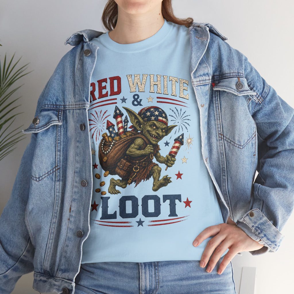 Red White & Loot Goblin Illustration Tee | Patriotic Fourth of July Shirt