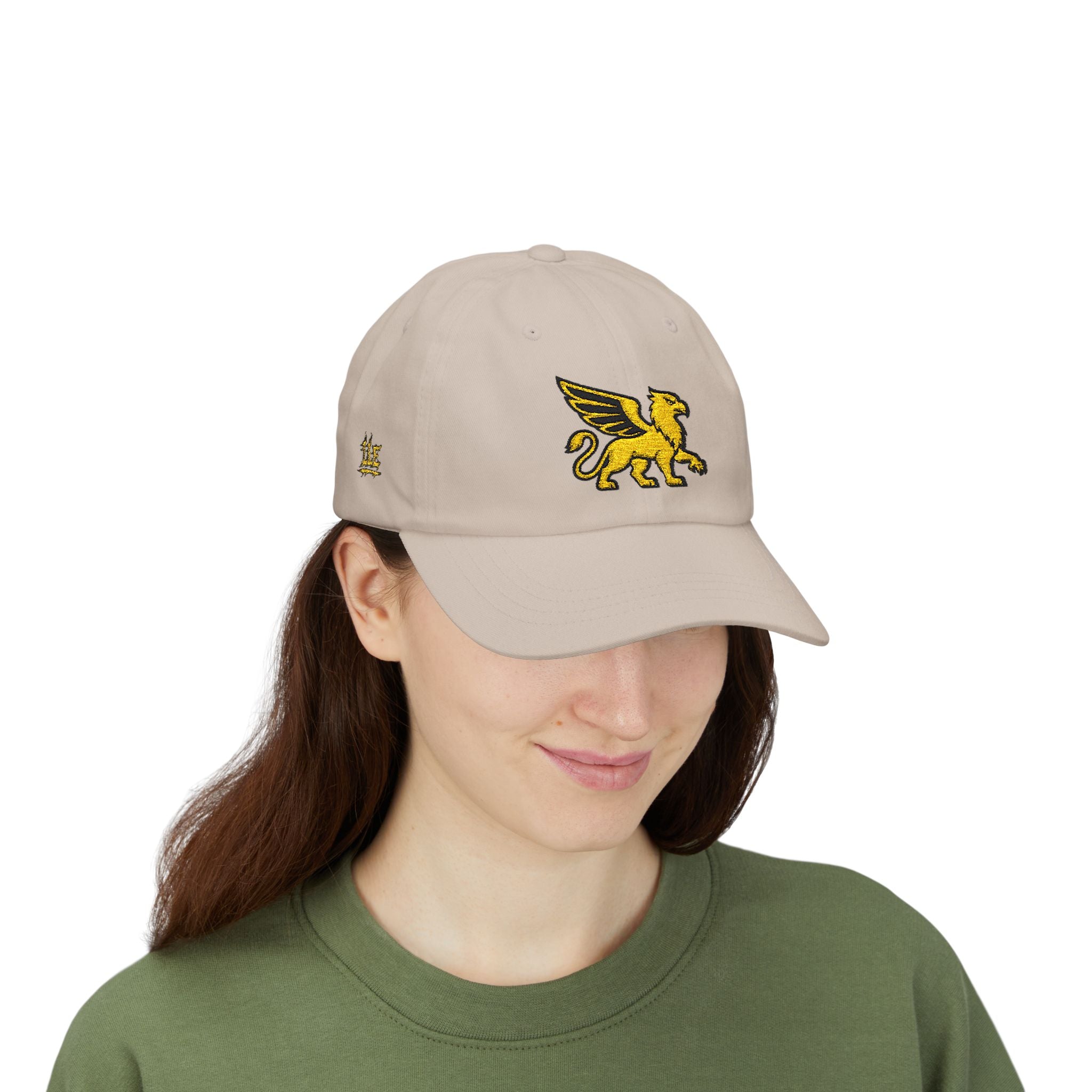 Golden Griffin Embroidered Cap | White Classic Dad Cap