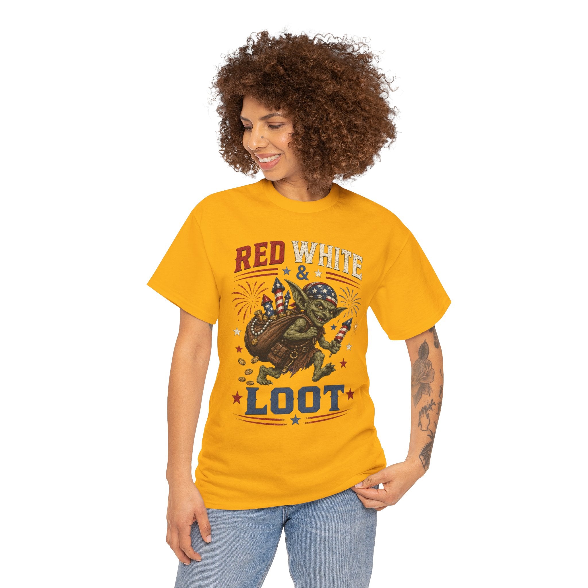 Red White & Loot Goblin Illustration Tee | Patriotic Fourth of July Shirt