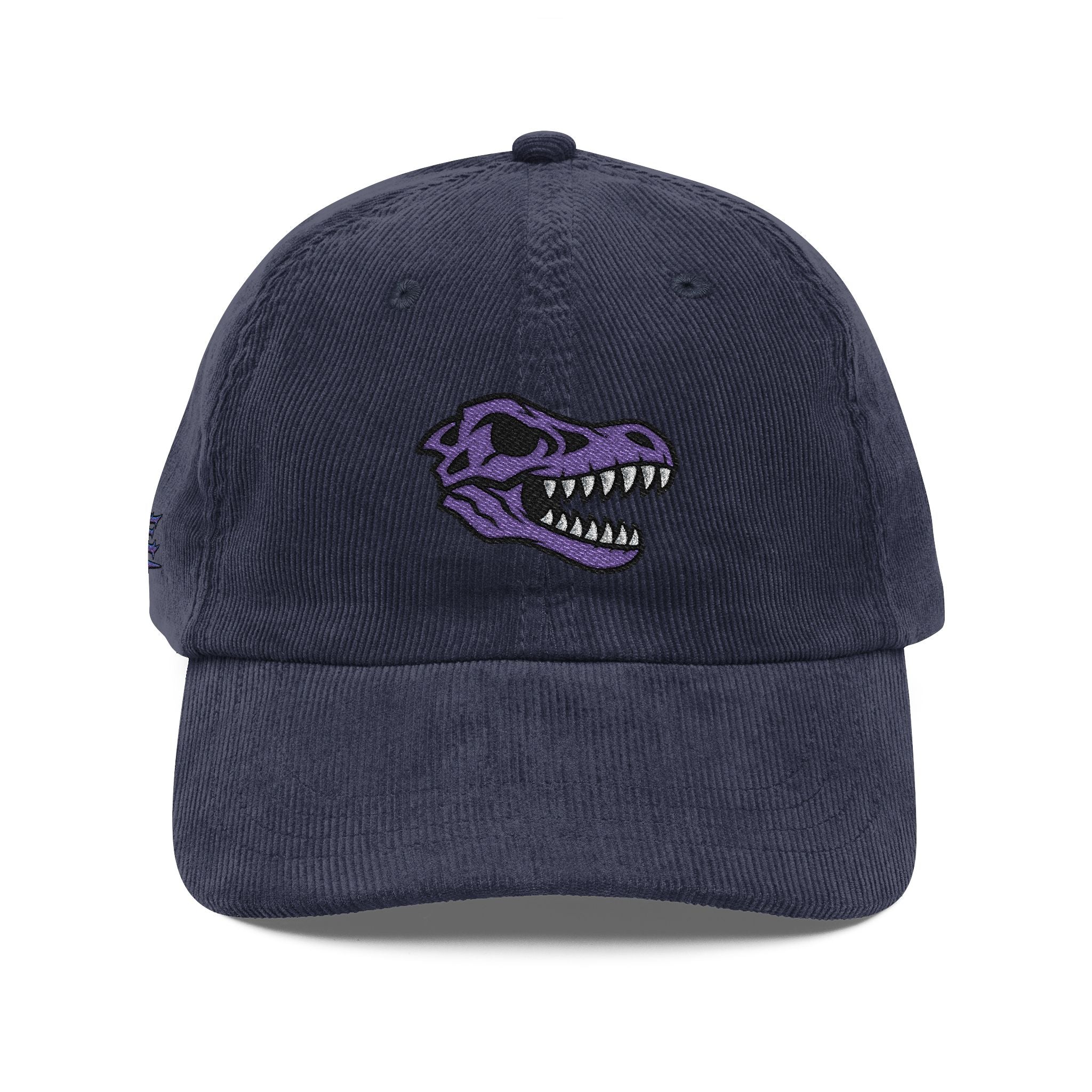 Vintage Corduroy Baseball Cap — Embroidered Purple Dino Skull