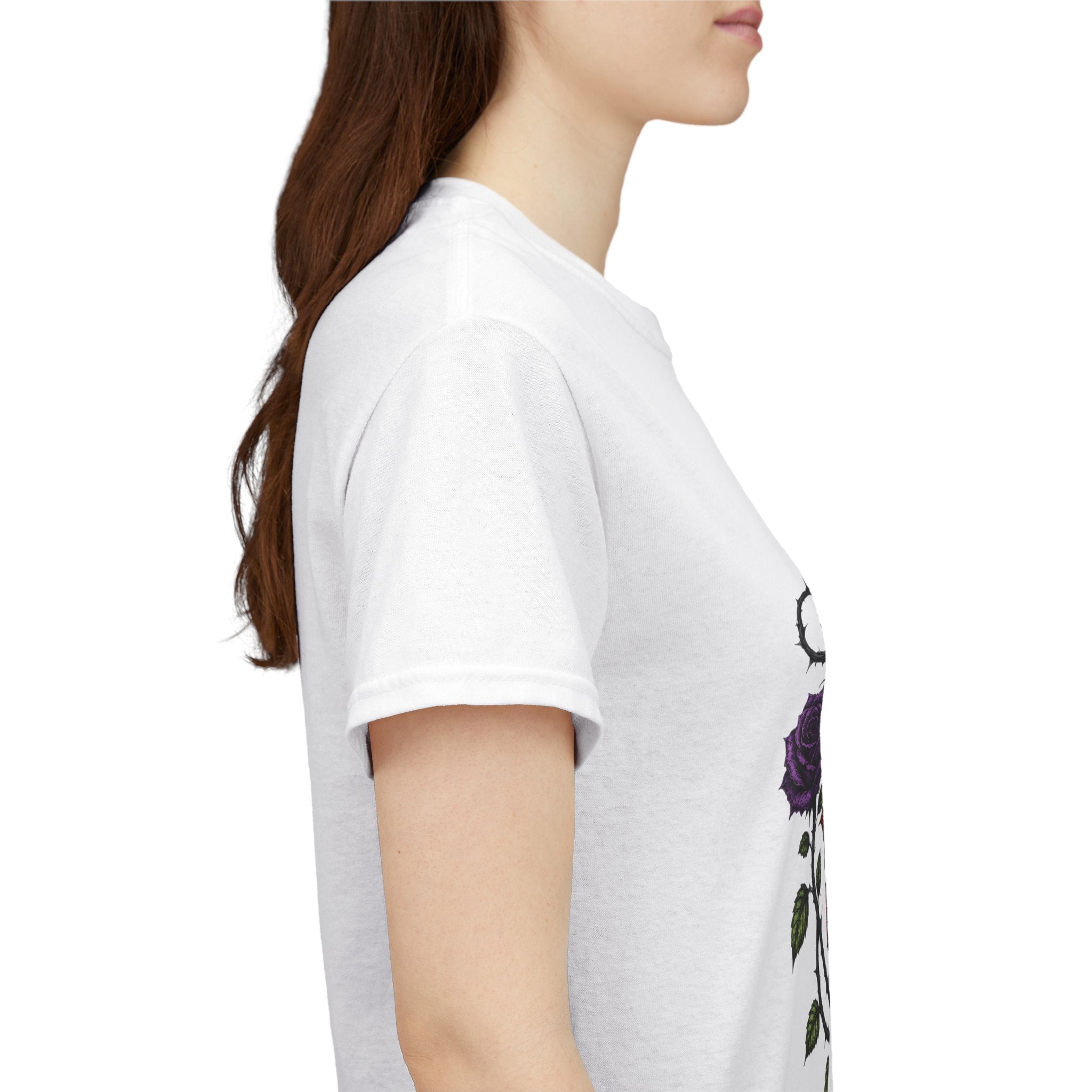 No Go Away T-Shirt | Gothic Purple Roses, Dark Floral Typography