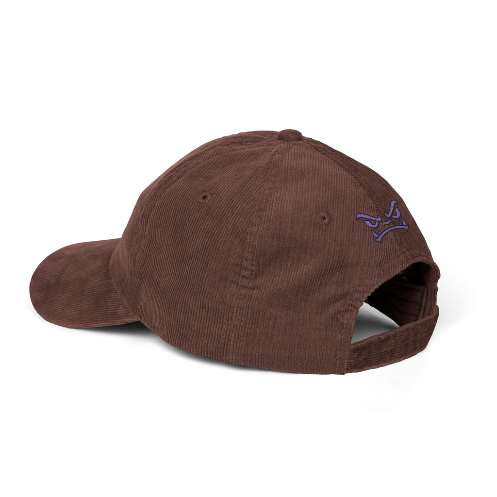Vintage Corduroy Baseball Cap — Embroidered Purple Dino Skull
