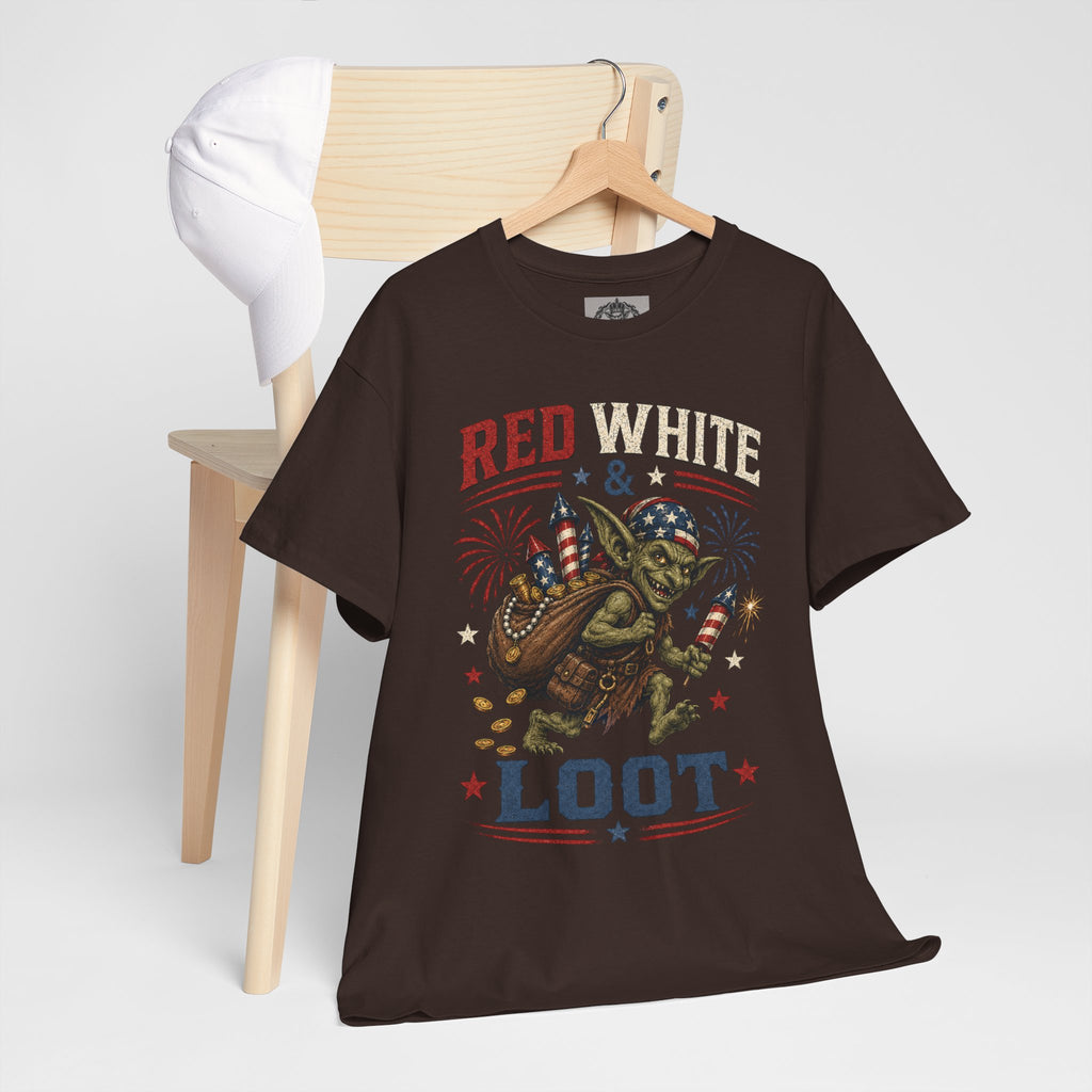 Red White & Loot Goblin Illustration Tee | Patriotic Fourth of July Shirt
