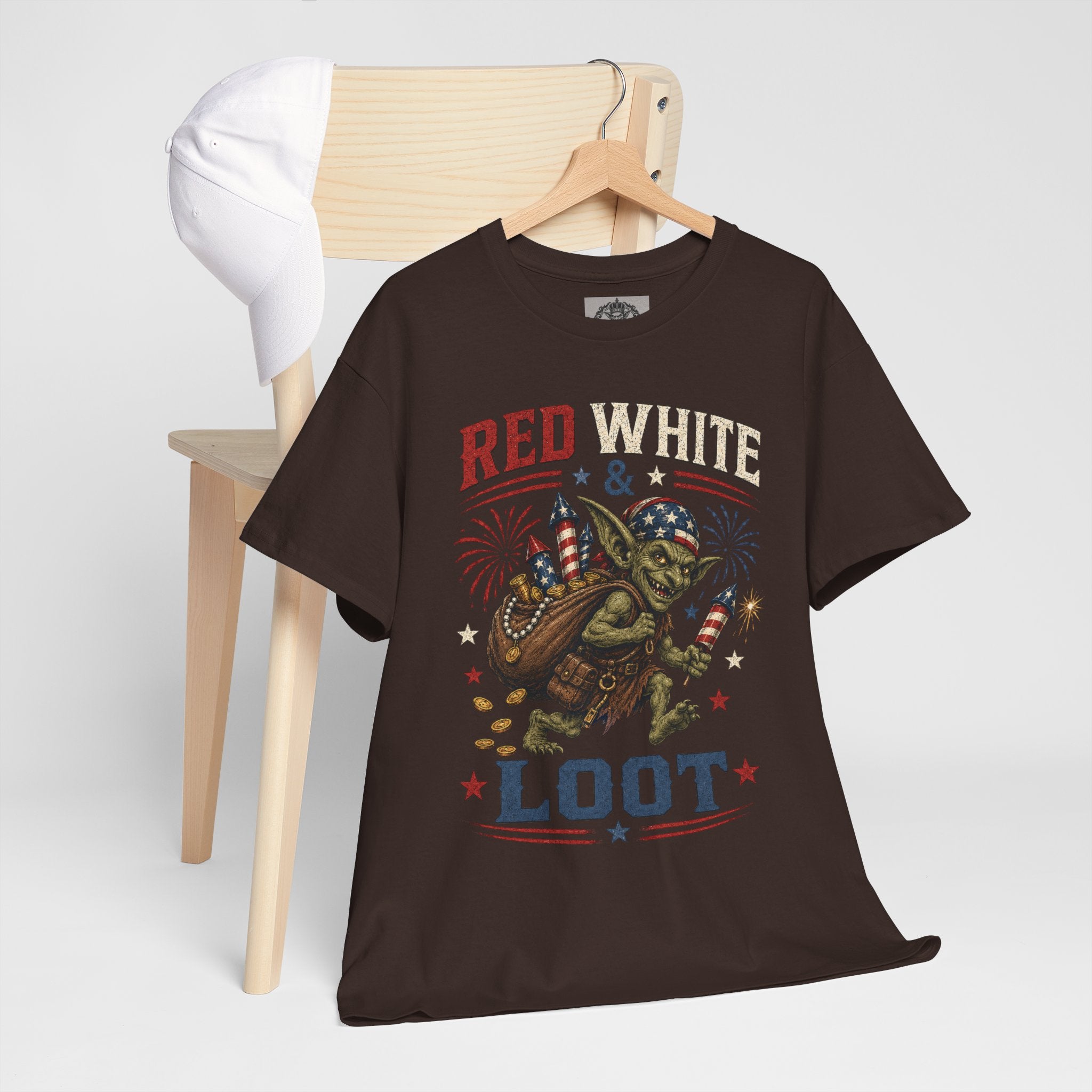 Red White & Loot Goblin Illustration Tee | Patriotic Fourth of July Shirt
