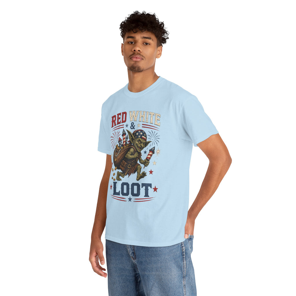 Red White & Loot Goblin Illustration Tee | Patriotic Fourth of July Shirt