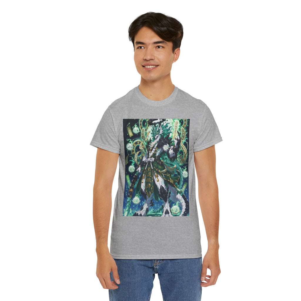 Mystic Forest Sorcerer T-Shirt | Fantasy Mage Illustration, Green Aura