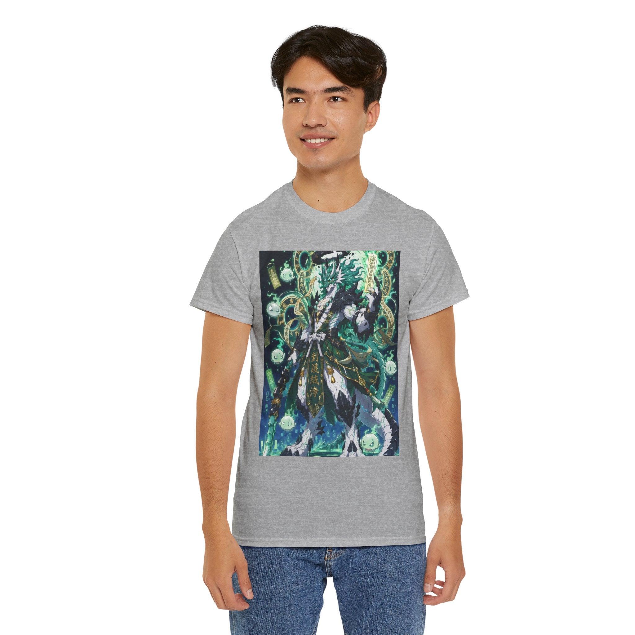Mystic Forest Sorcerer T-Shirt | Fantasy Mage Illustration, Green Aura