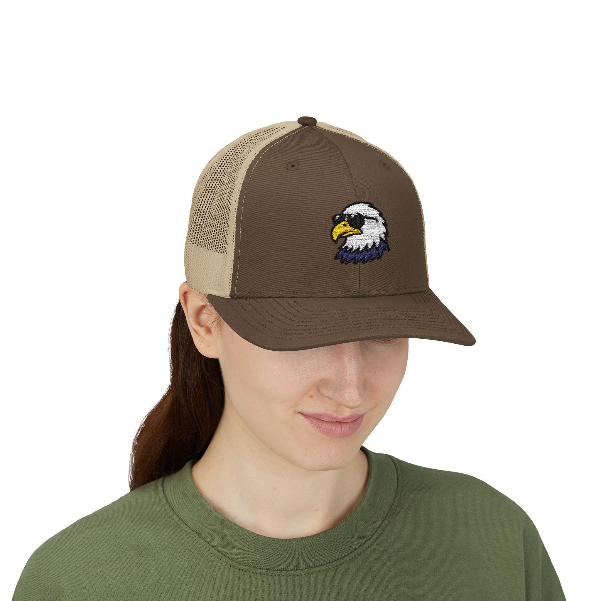 Eagle Head Embroidered Snapback Trucker Cap — Patriotic Mesh Baseball Hat
