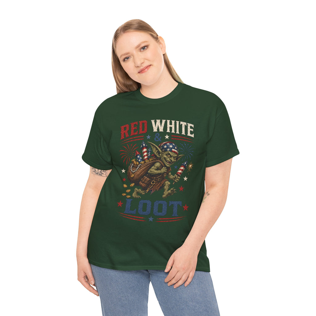 Red White & Loot Goblin Illustration Tee | Patriotic Fourth of July Shirt
