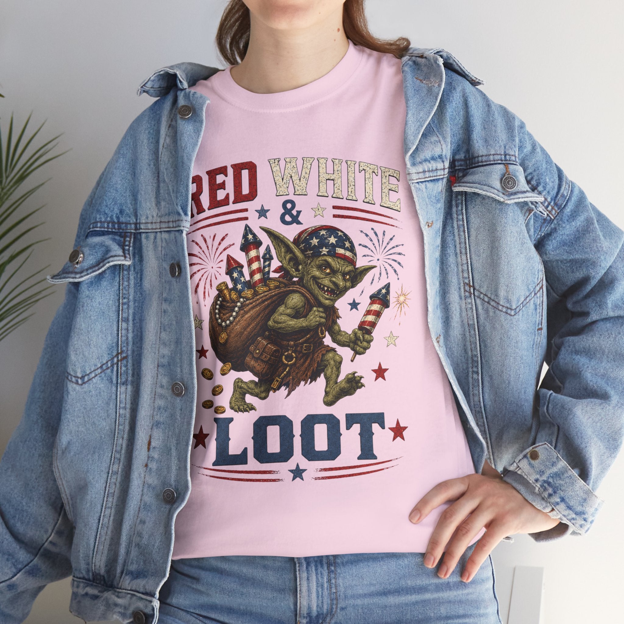 Red White & Loot Goblin Illustration Tee | Patriotic Fourth of July Shirt