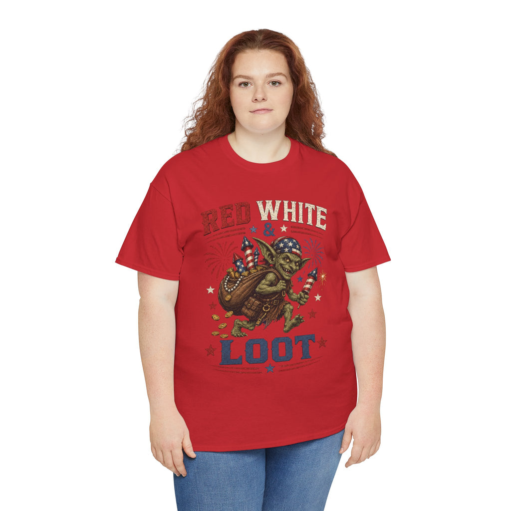 Red White & Loot Goblin Illustration Tee | Patriotic Fourth of July Shirt