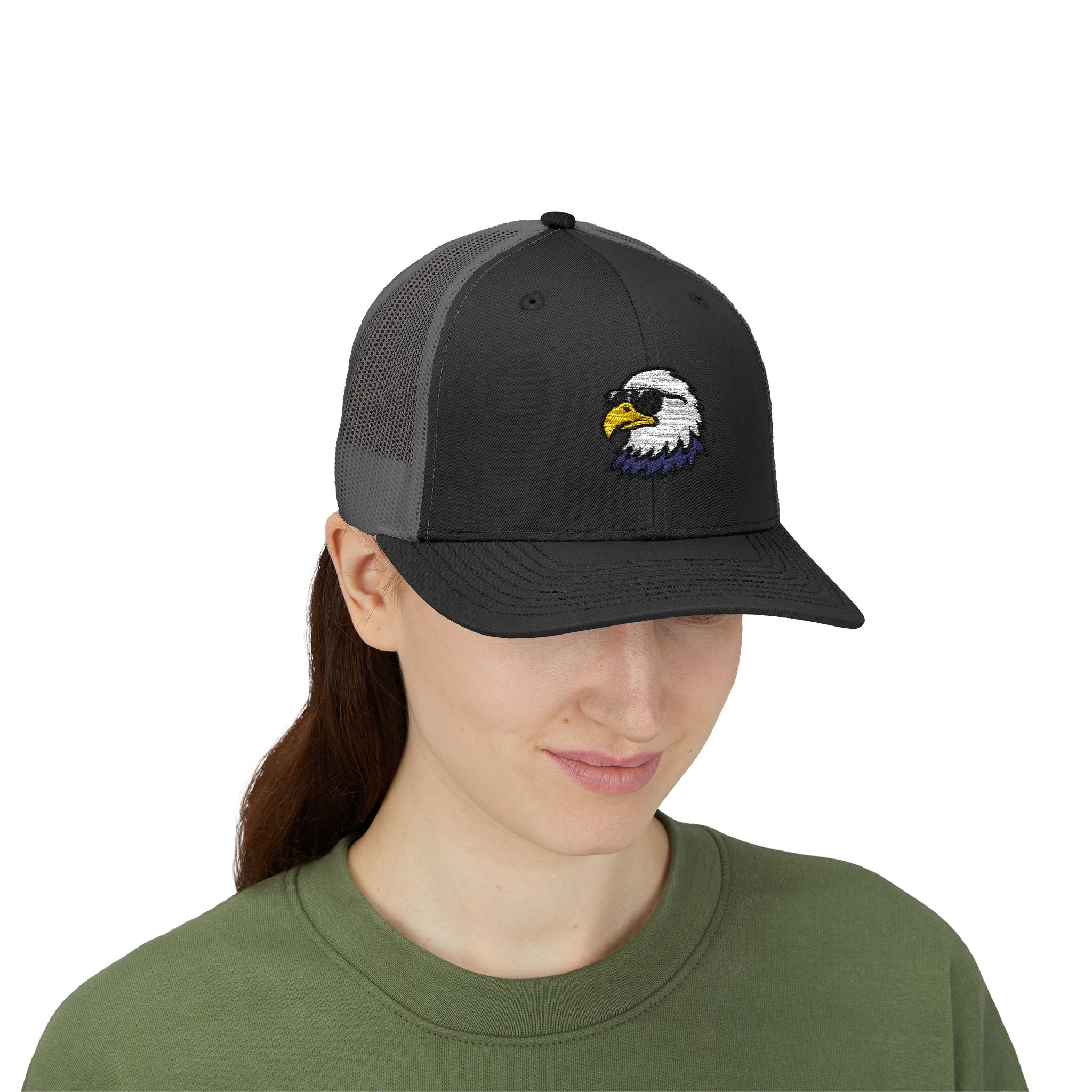 Eagle Head Embroidered Snapback Trucker Cap — Patriotic Mesh Baseball Hat