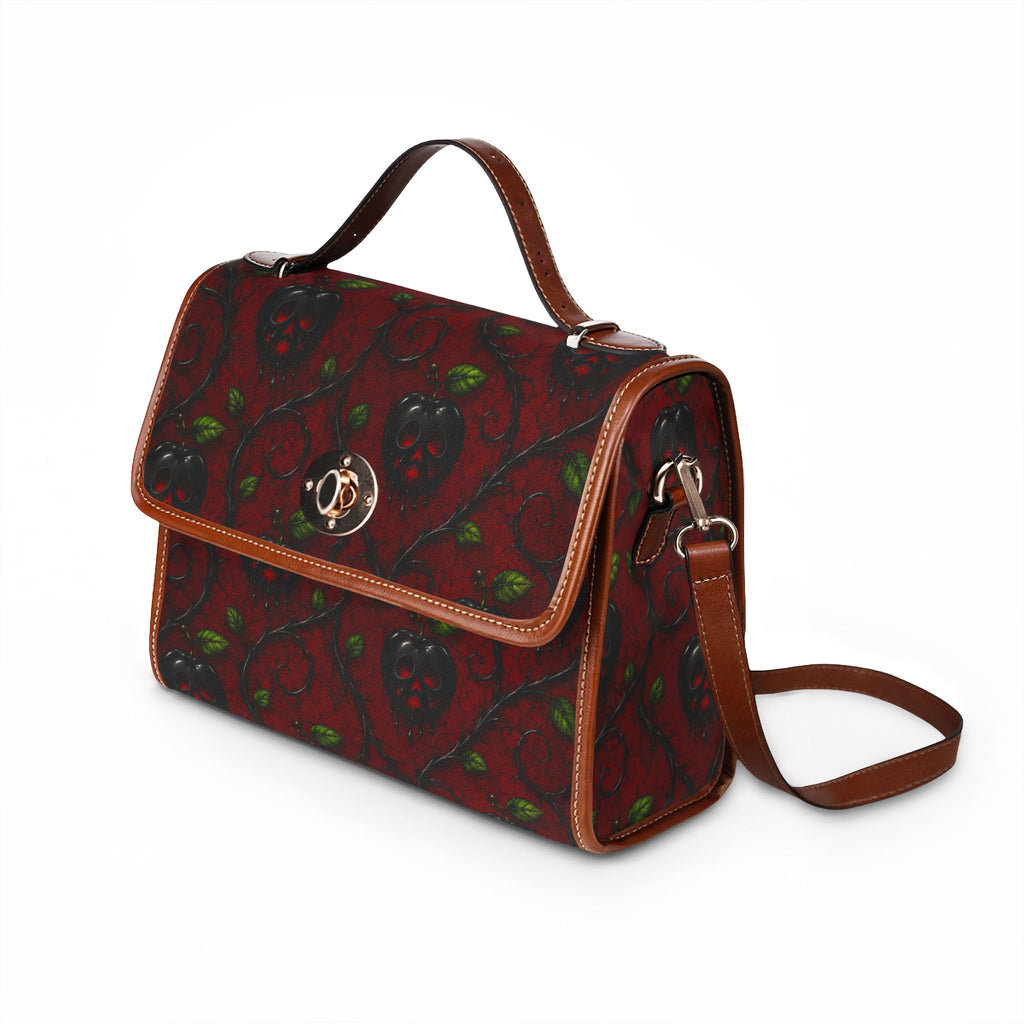 Dark Red Strawberry Vine Waterproof Canvas Bag | Vintage Floral Pattern