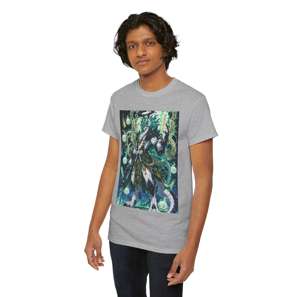 Mystic Forest Sorcerer T-Shirt | Fantasy Mage Illustration, Green Aura